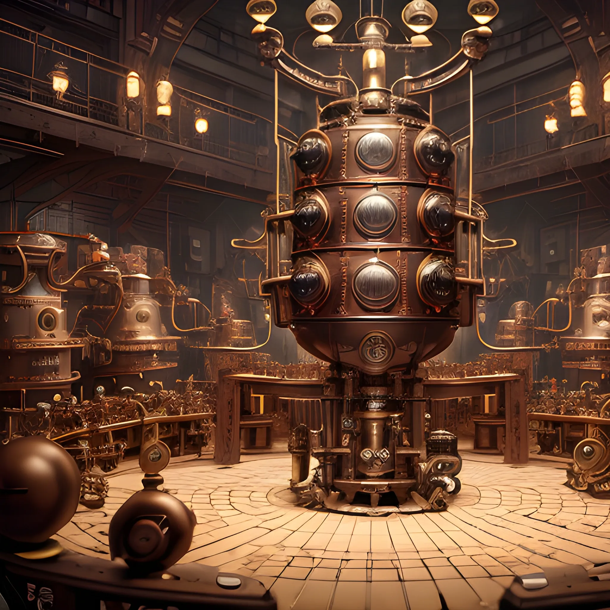 8k, Masterpiece, steampunk chocolate factory overflowing with chocolate fountain, chocolate assembly lines, matte, award-winning, cinematic quality, photorealism
