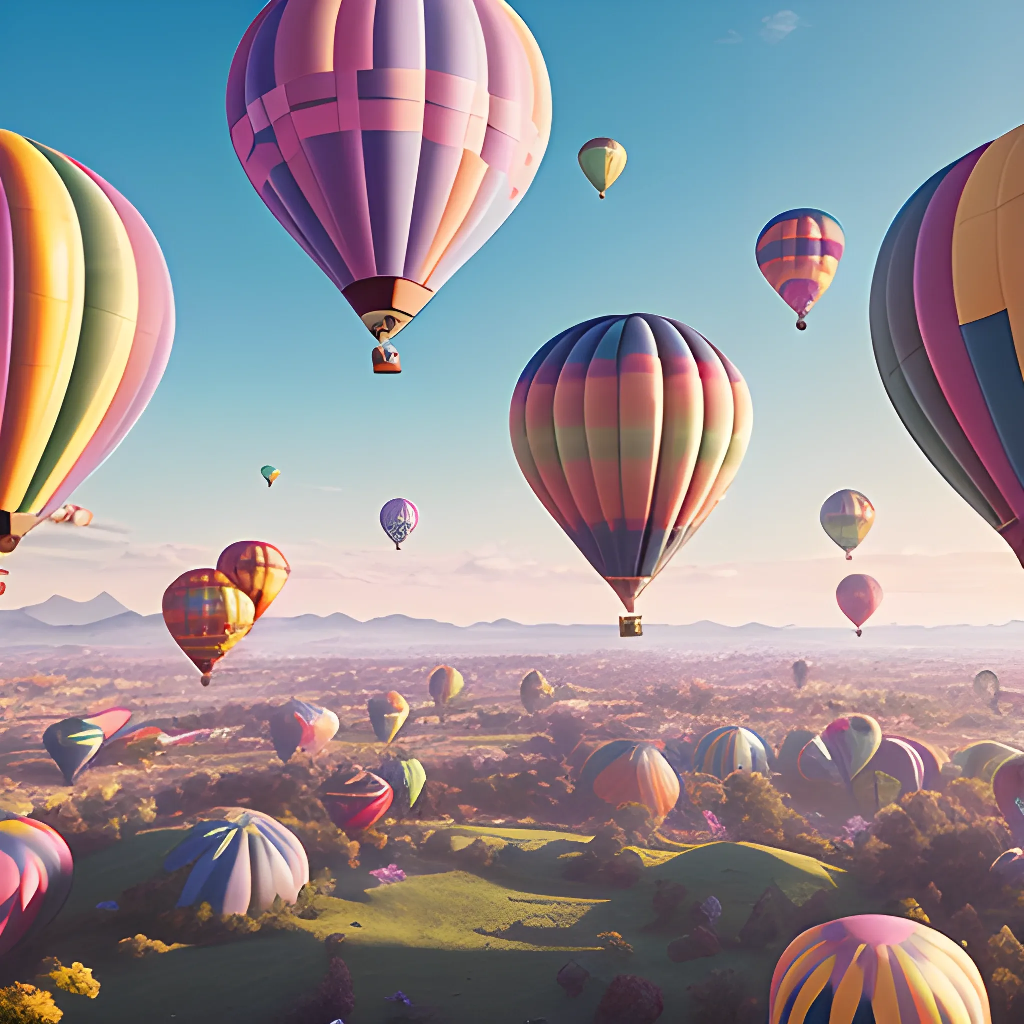 8k, Masterpiece, hundreds of pastel colored hotair balloons fly