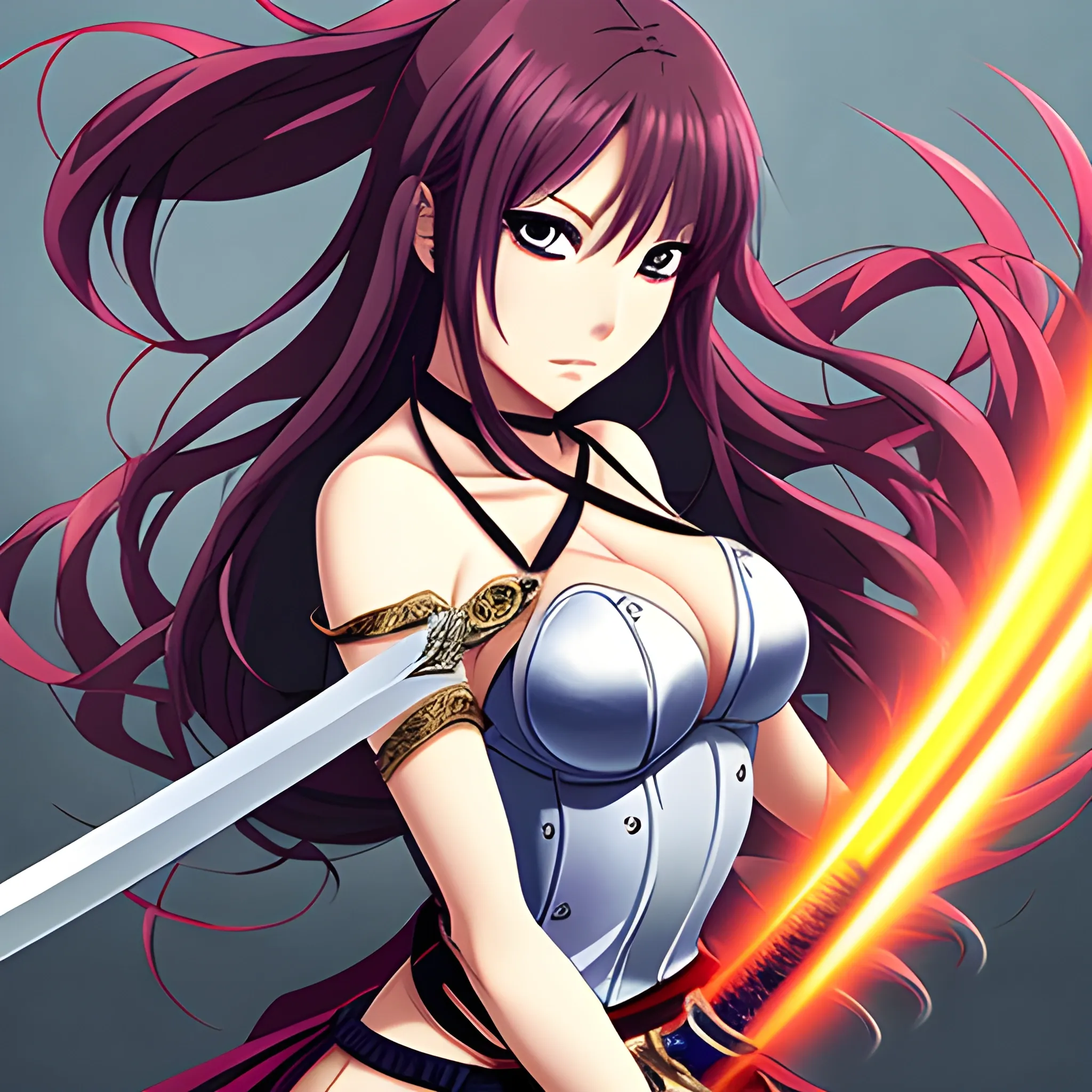 woman anime with sword 