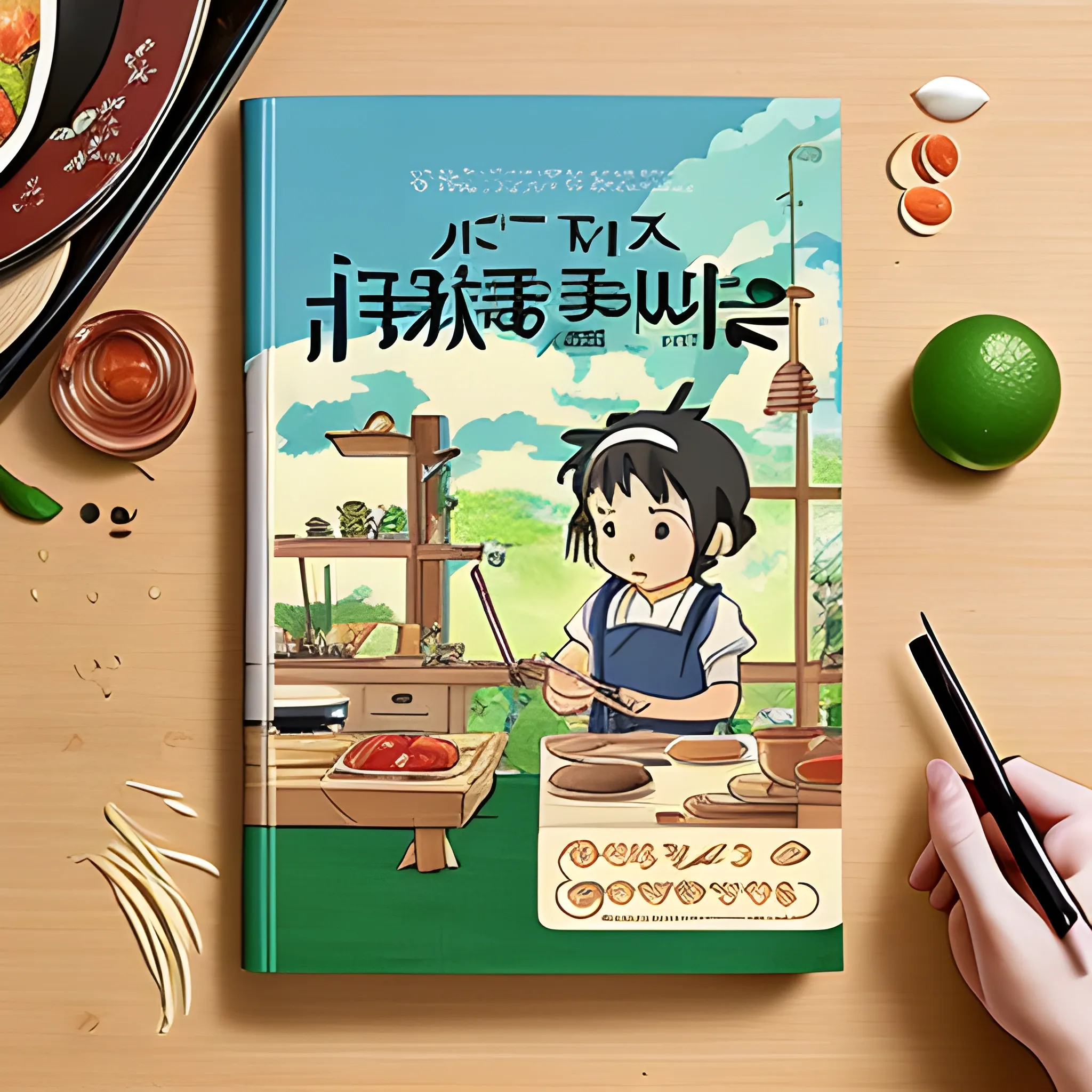 Make a Studio Ghibli-themed cookbook cover, Cartoon