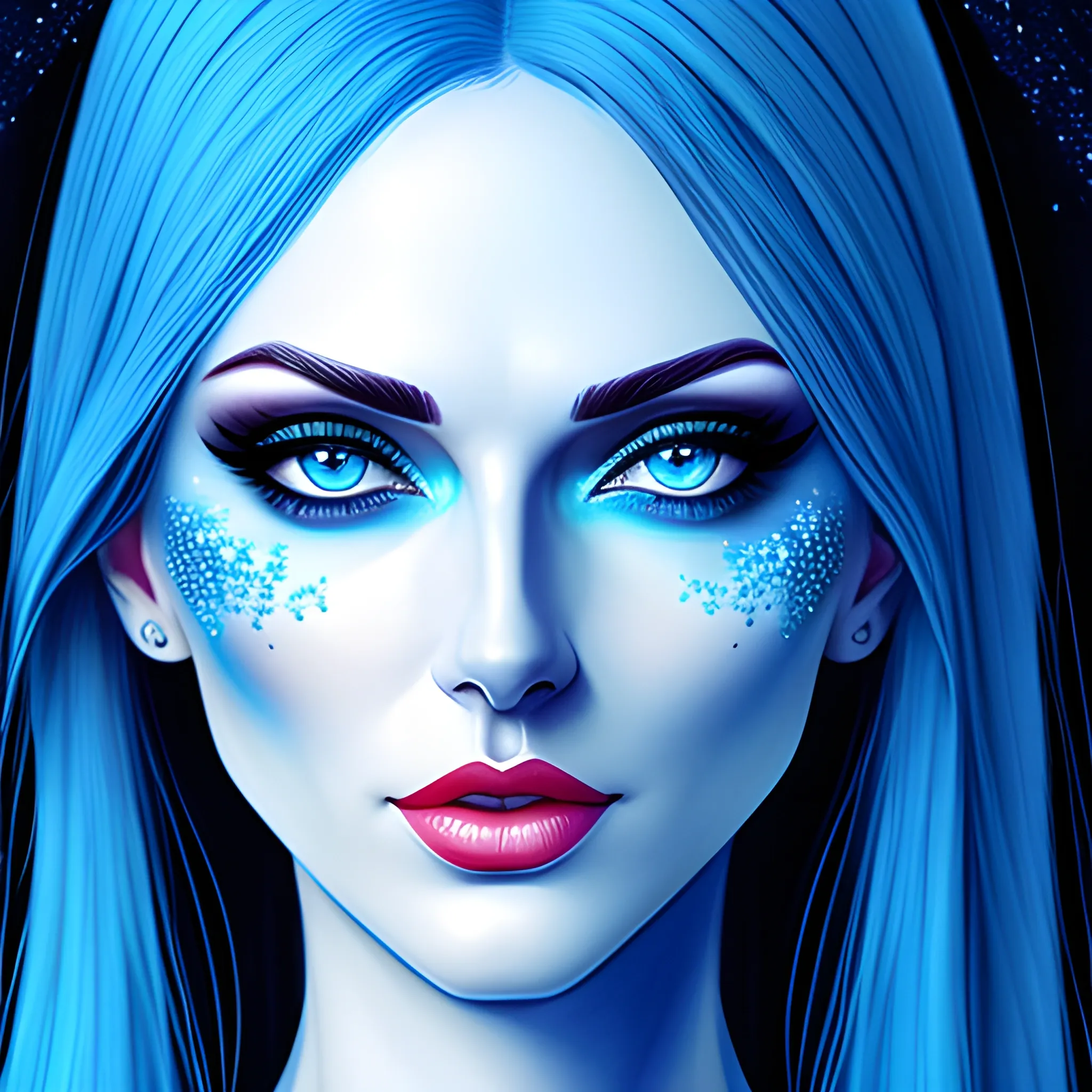 Beautiful girl with blue eyes, high detail, blue scene, hauntingly beautiful illustration