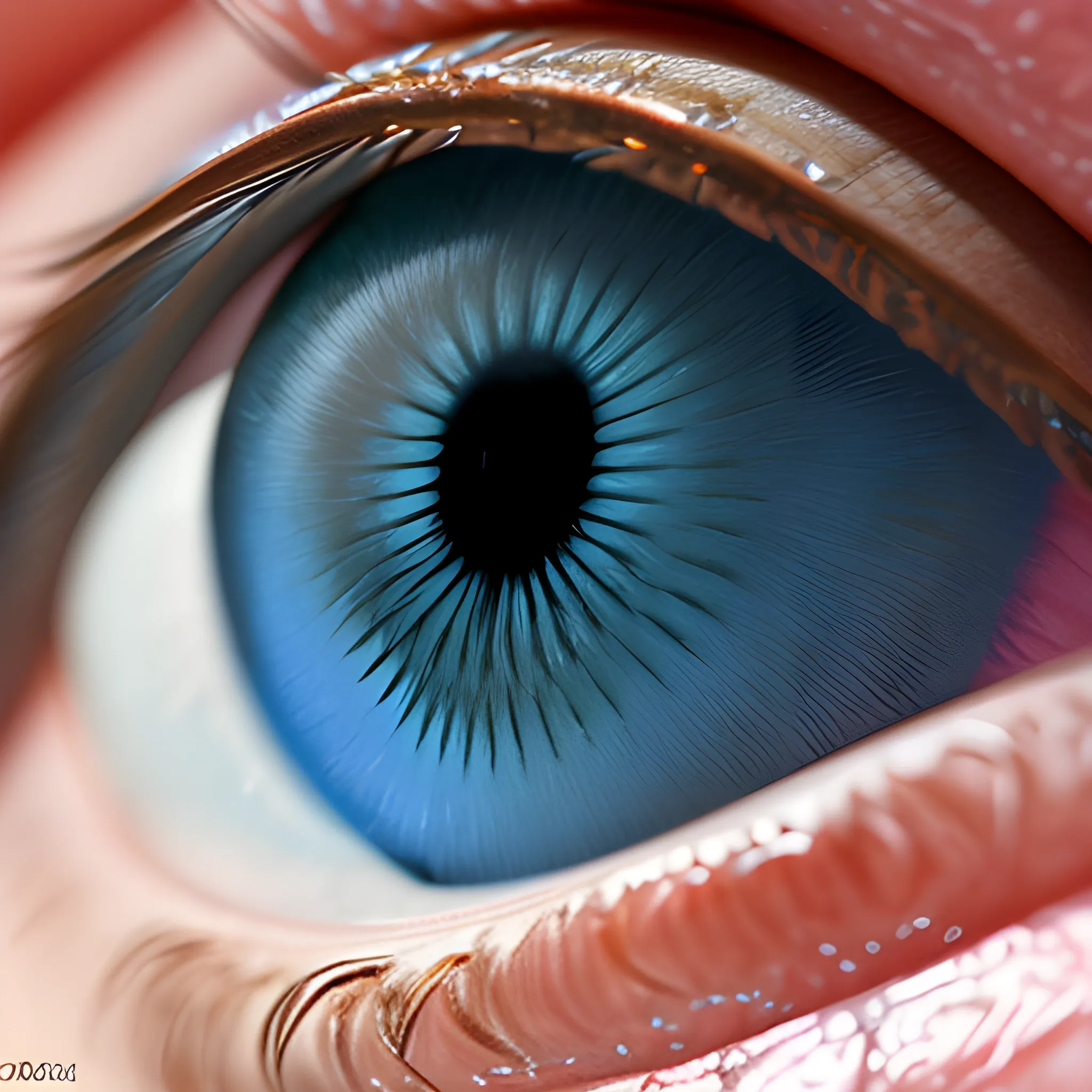 closeup of an female blue eye , 16k , realistic , high detailed
,looks ´front ,big iris