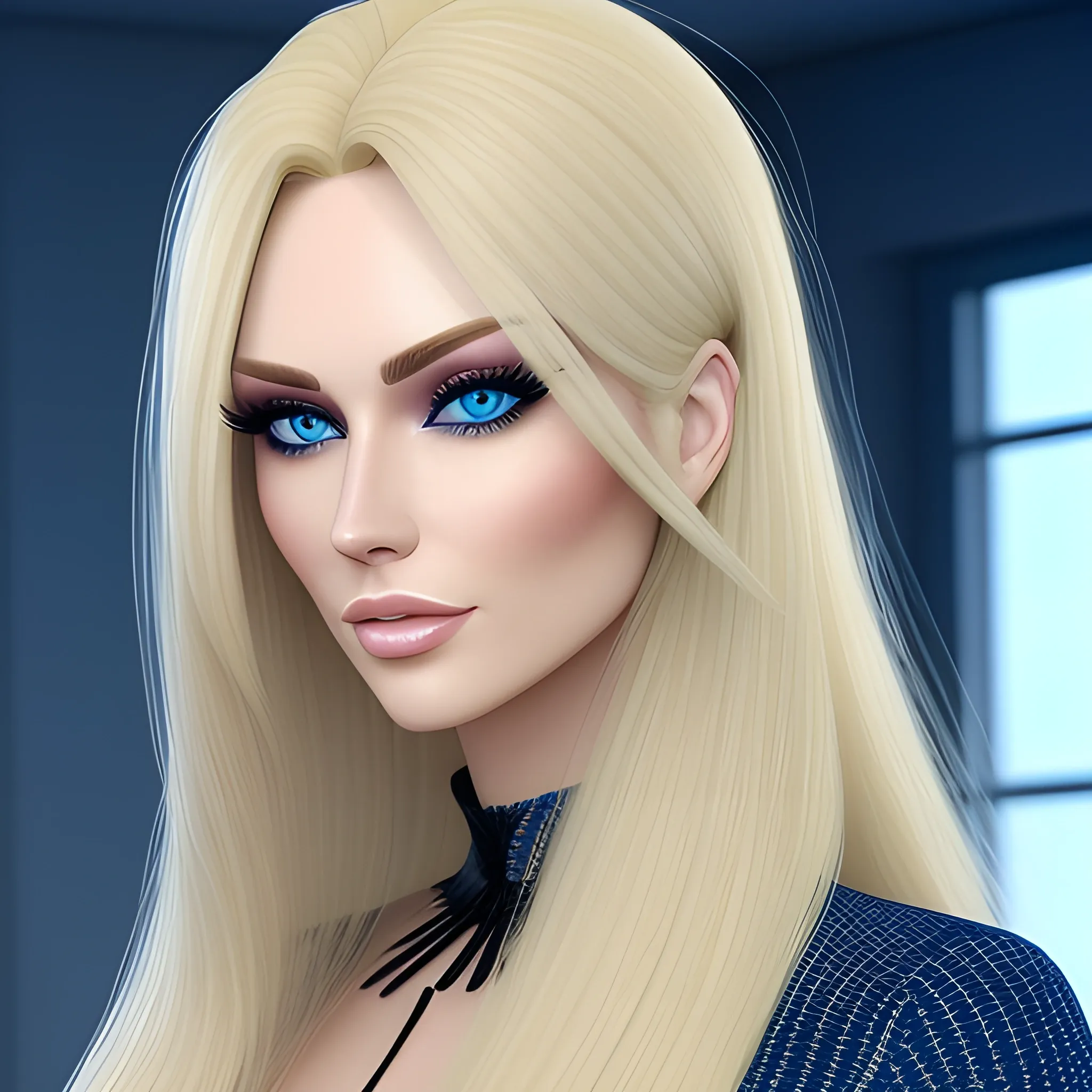 teen girl, long blonde hair, crystal blue eyes, beautiful, 3D