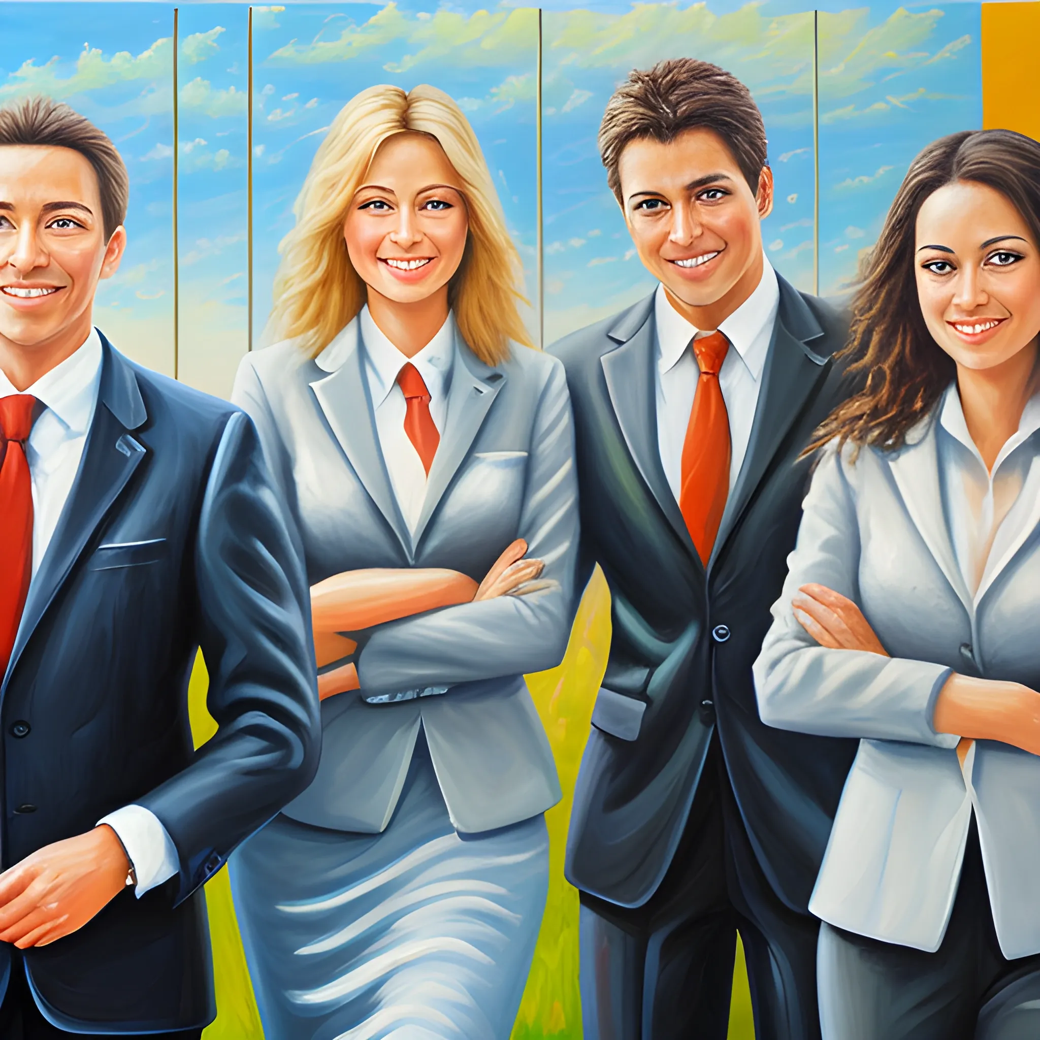 Success, Together, Business, Oil Painting