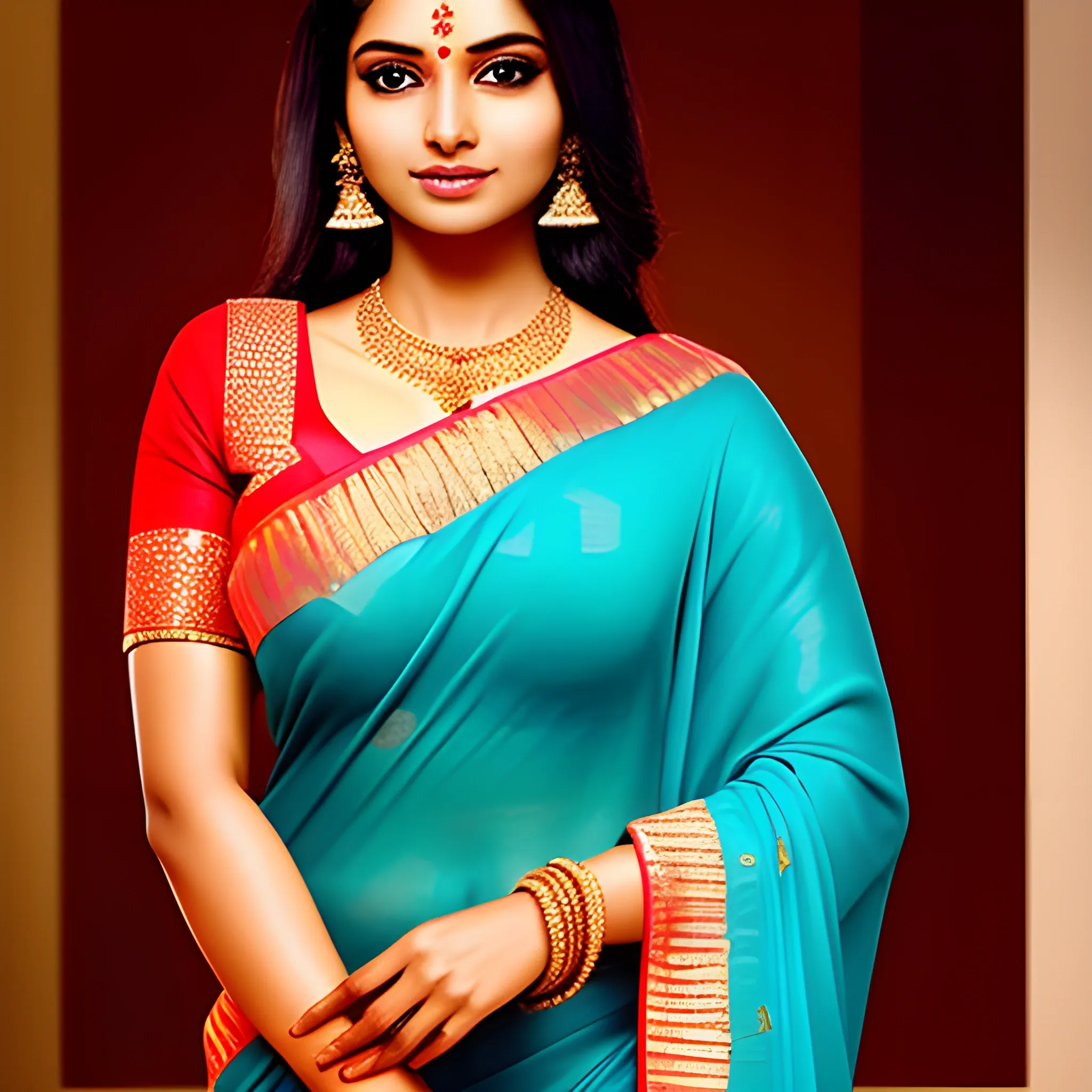 Beautiful Indian lady in a saree Arthub.ai