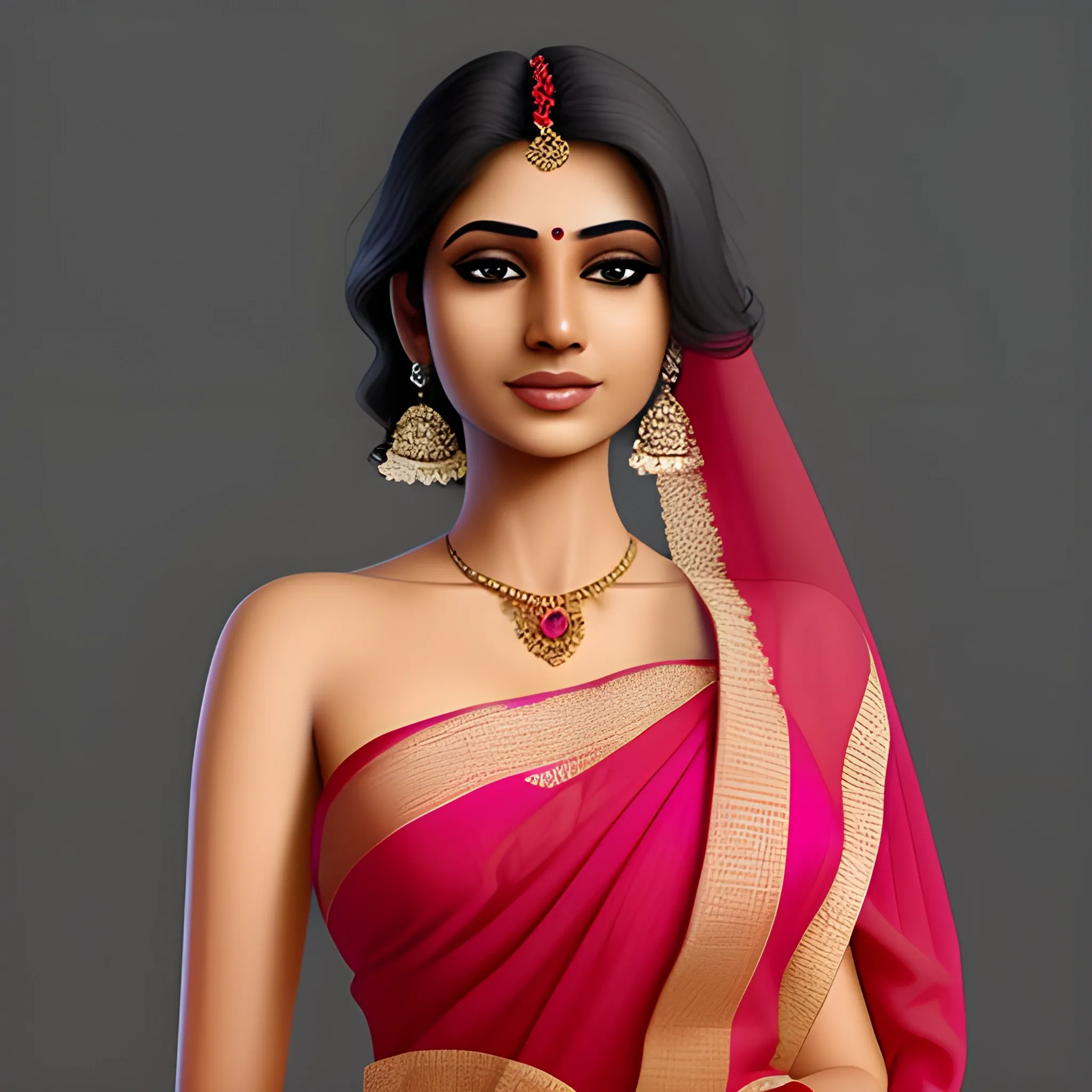 Realistic Beautiful Indian lady in a saree 