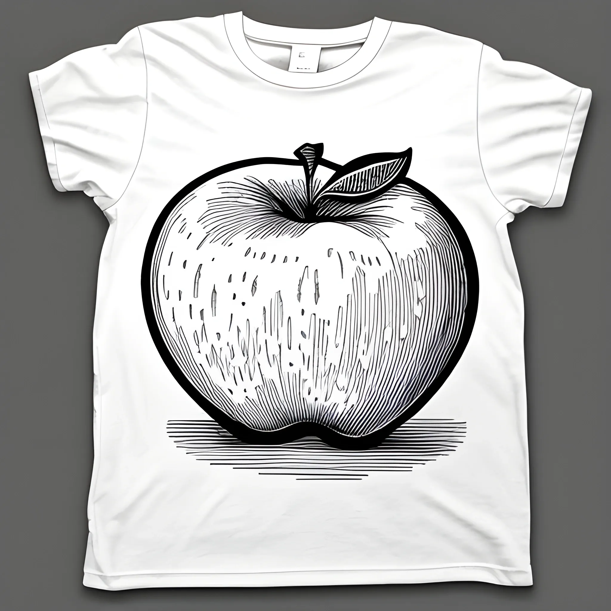 Hand-drawn illustration in a half-tone style. The artwork should feature a hand holding a vibrant red apple. The design should be created using traditional pencil or digital ink techniques. Please ensure that the illustration is in a high-resolution format, suitable for printing on a t-shirt."