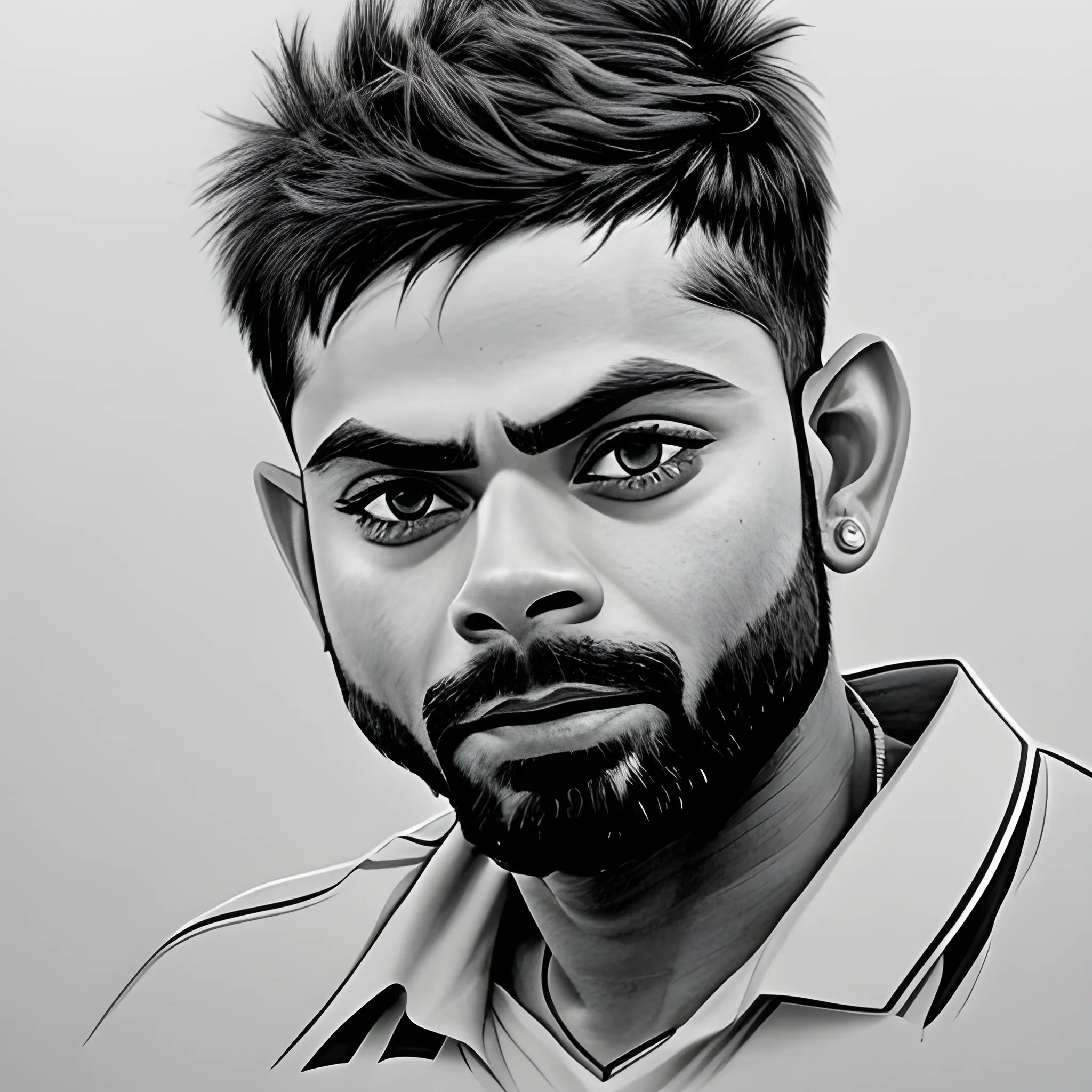 Realistic Indian cricket star Virat Kolhi, Pencil Sketch