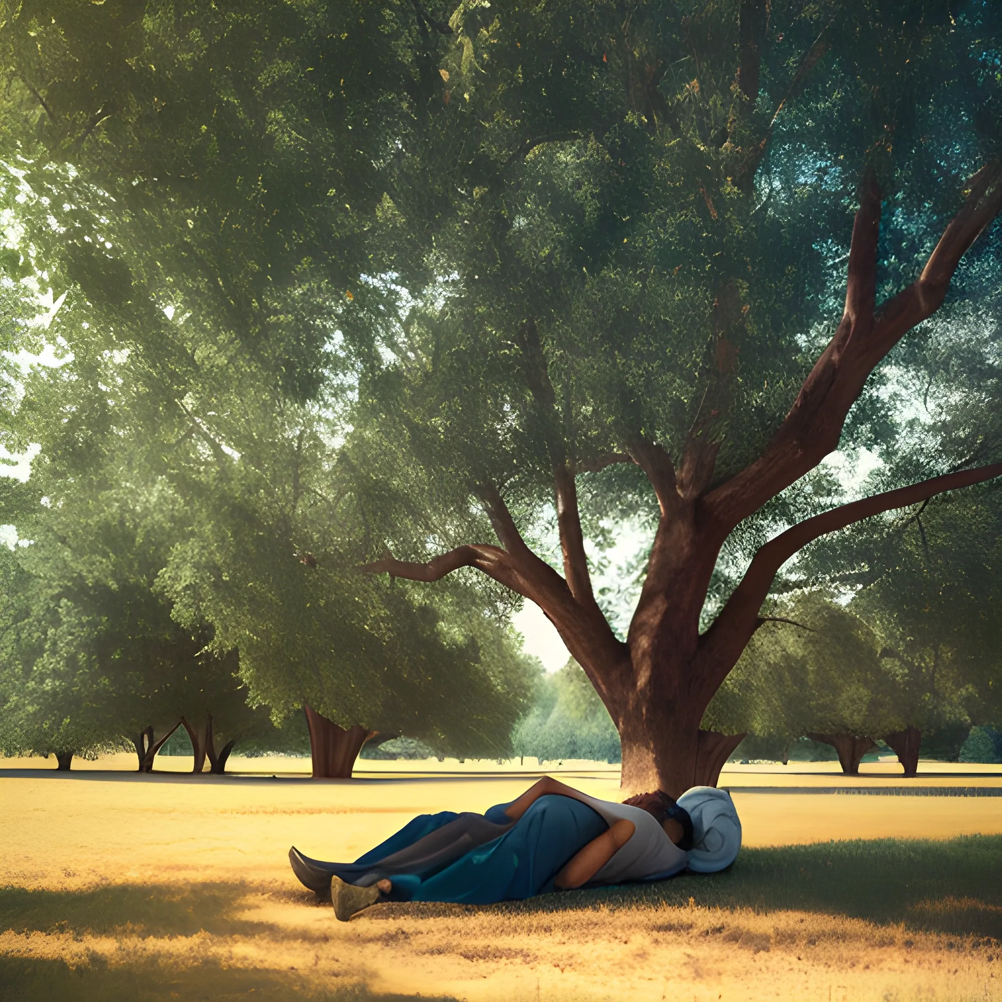 a man laying under the tree
