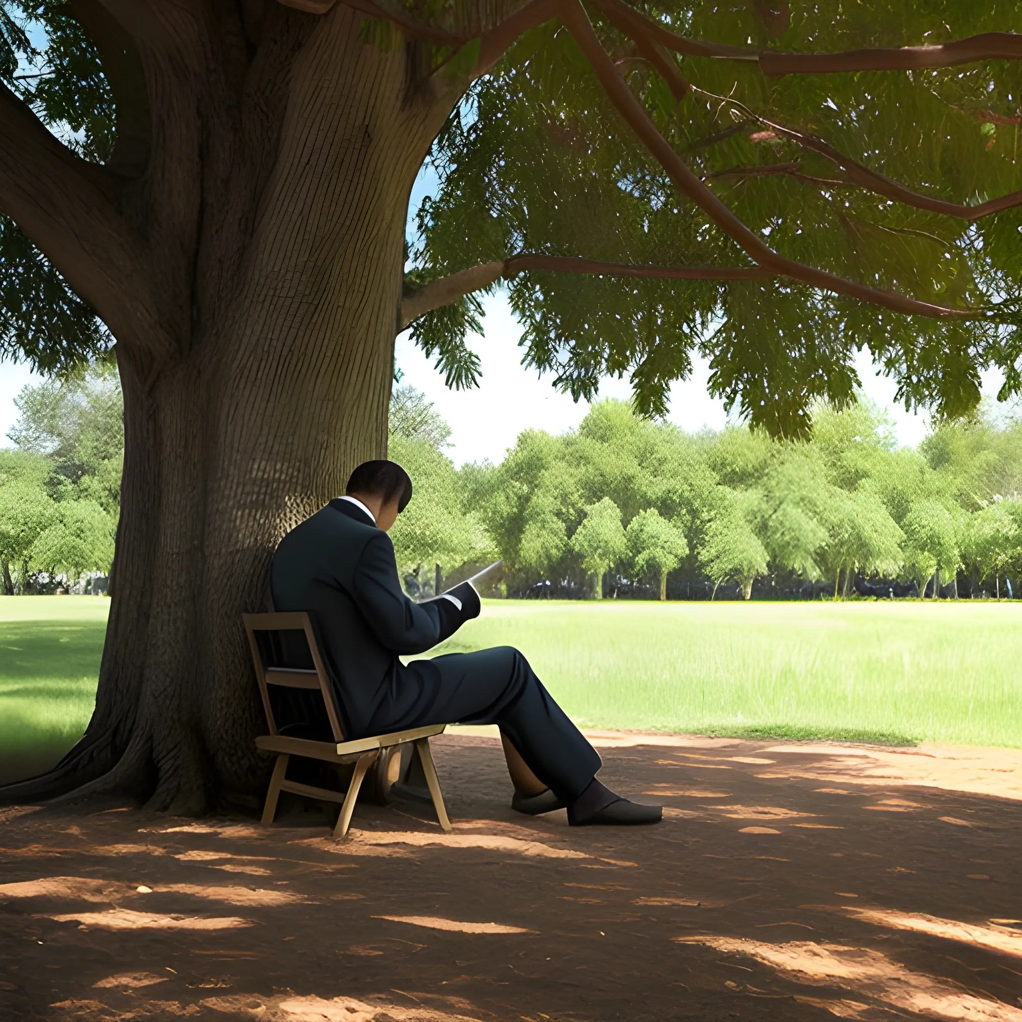 a man writing under the tree


