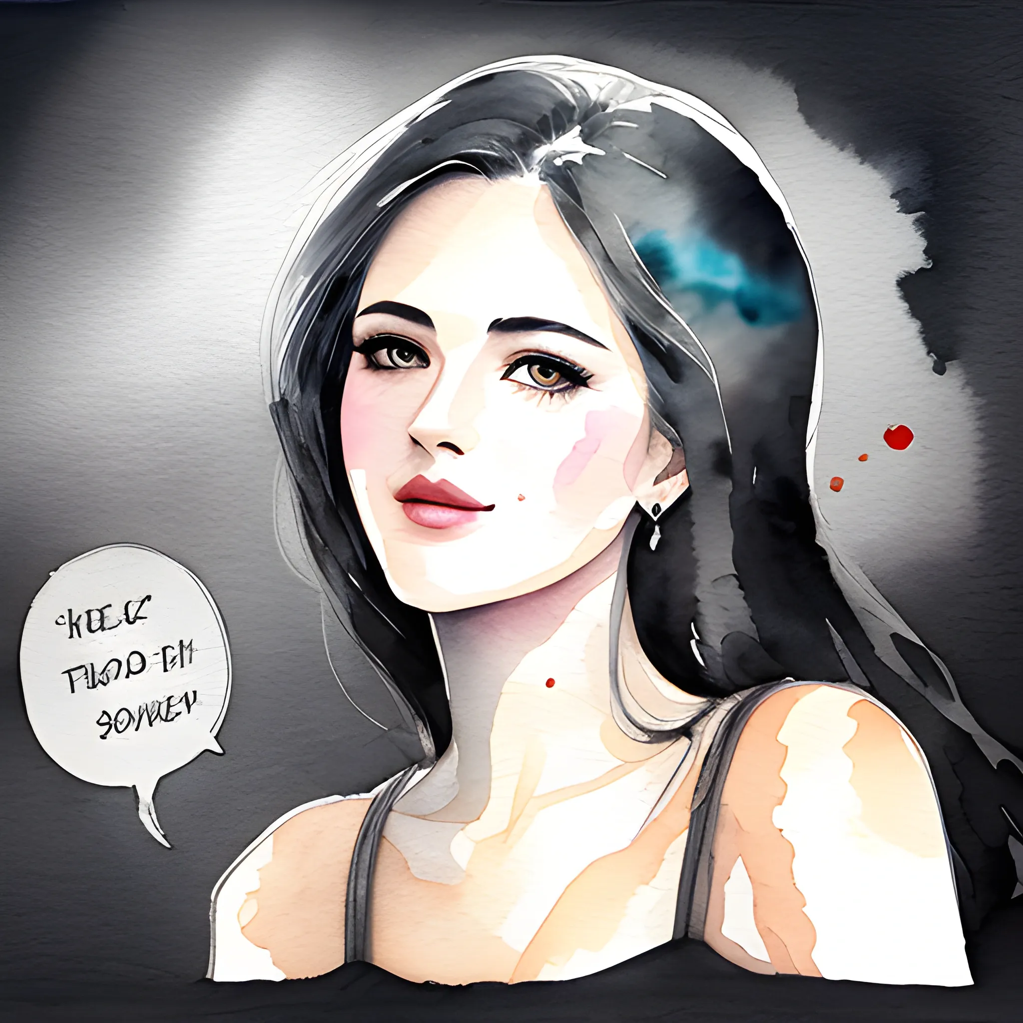 Beautiful Woman Black Background Speech Bubbles Watercolor Pa