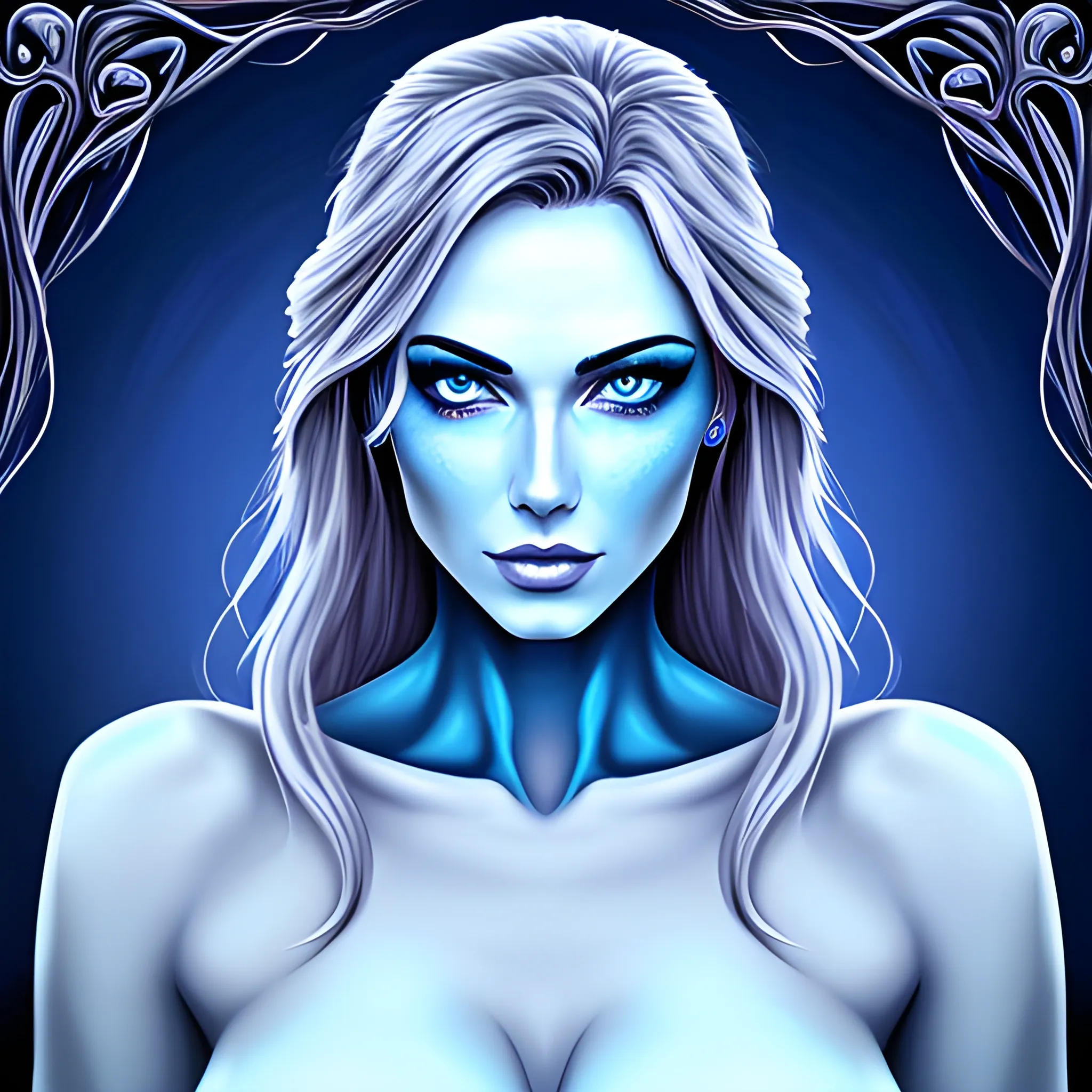 Beautiful girl with blue eyes, high detail, blue scene, hauntingly beautiful illustration