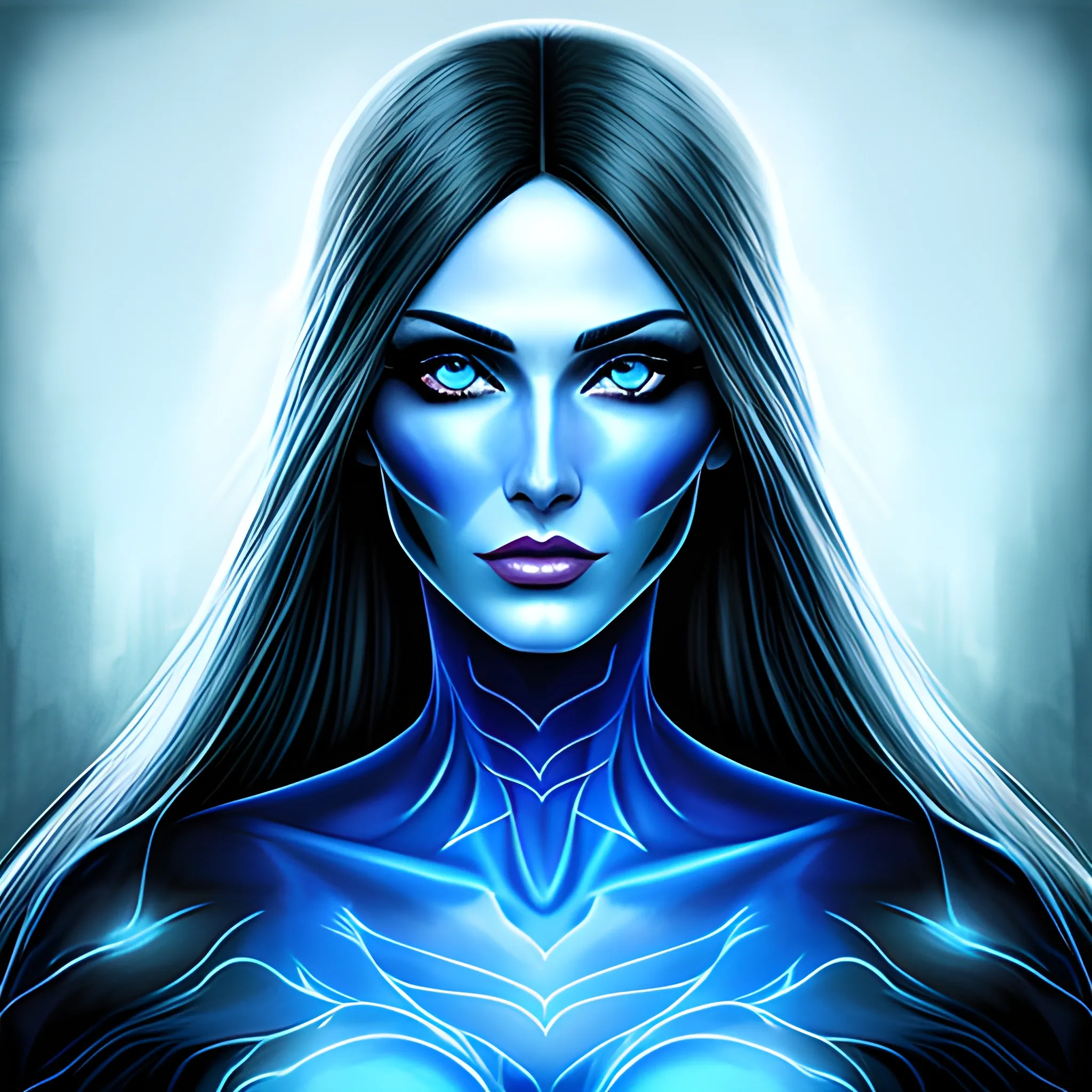 Beautiful girl with blue eyes, high detail, blue scene, hauntingly beautiful illustration