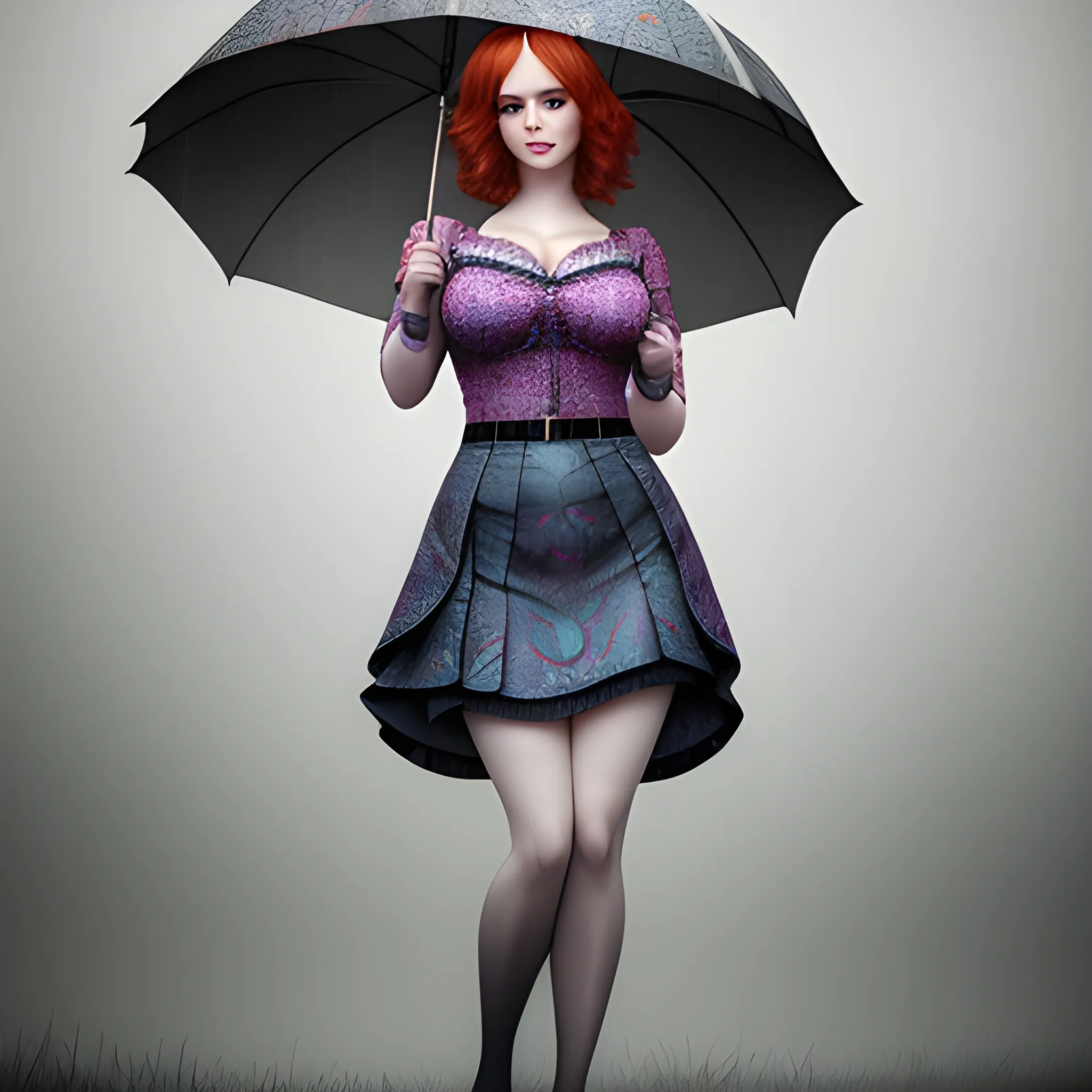 Ultra realistic photo portrait of Christina Hendricks, full body, beautiful face, in a short skirt, symmetrical faces, tanding in the rain, colorful, tone mapped, intricate, elegant, highly detailed, artstation, smooth, sharp focus, beautiful face, intricate, highly detailed, smooth, sharp focus,