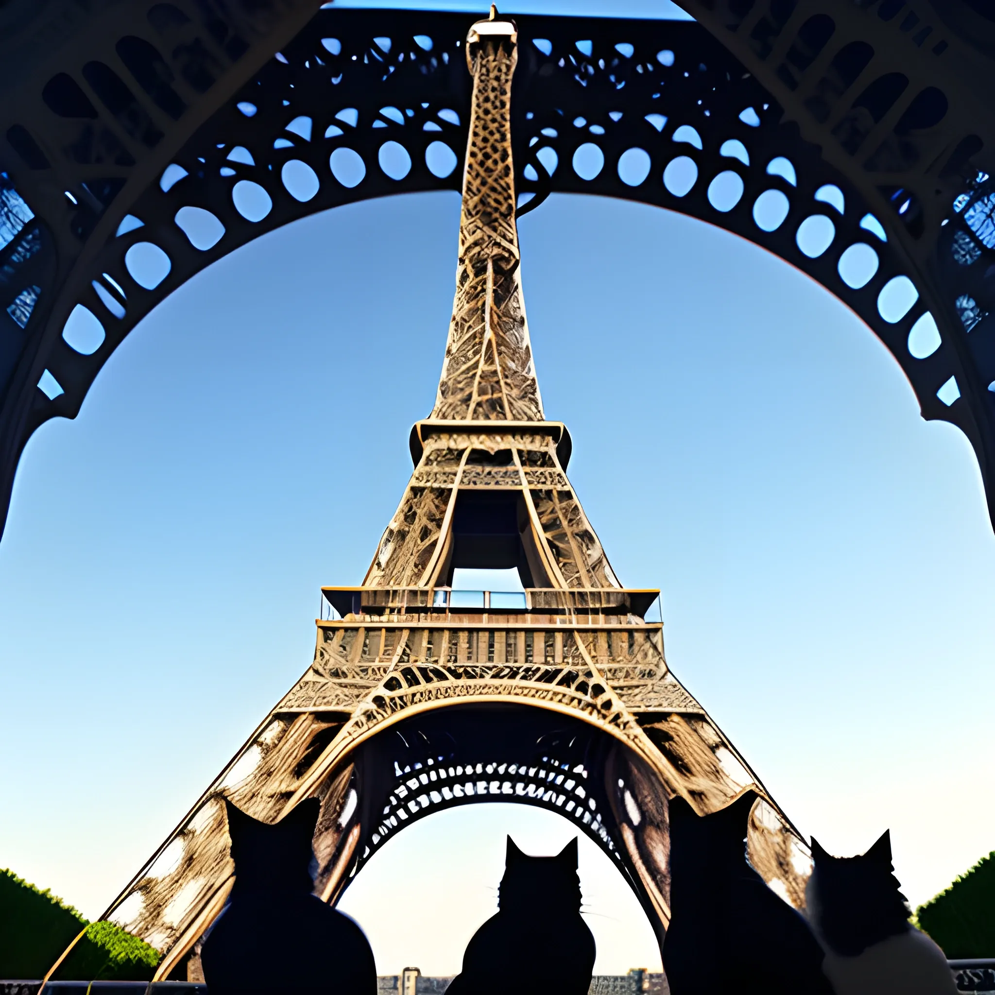 cats in concert renacentist in middle of the eiffel tower
