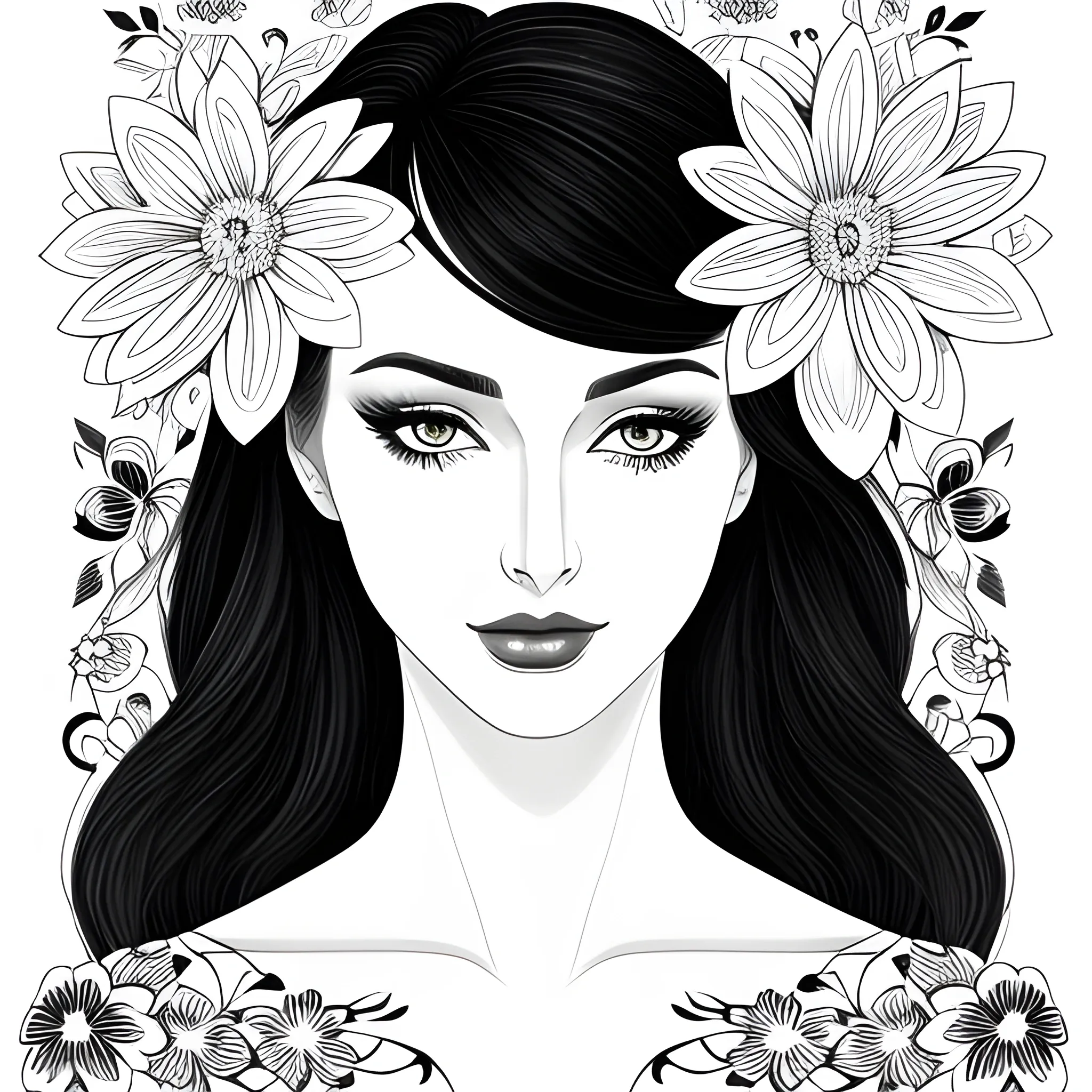 Beautiful Girl Digitally Drawn Poster Black And White Portrait Arthubai 