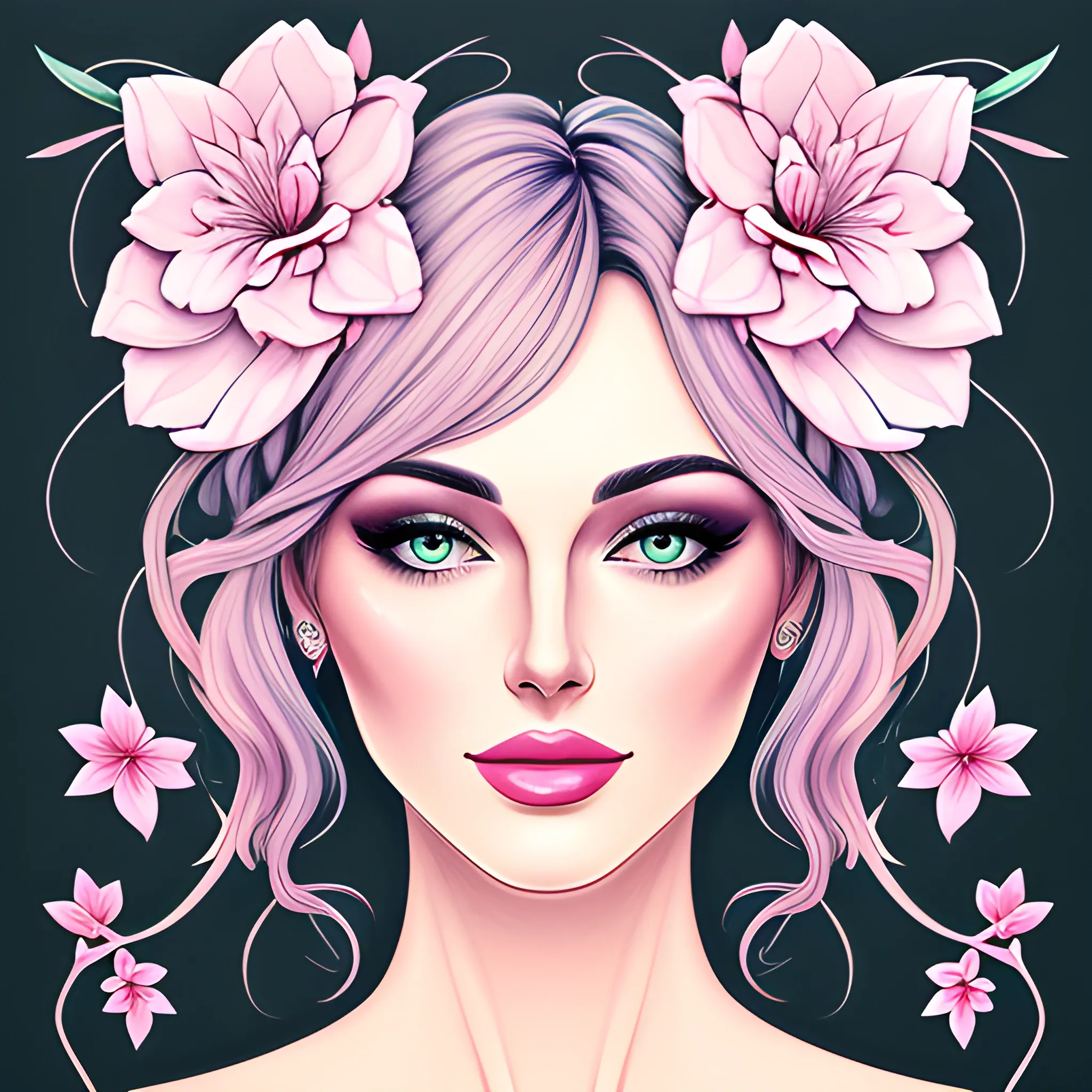 Beautiful girl, digitally drawn poster, pastel colors, portrait, delicate flowers, realism, ultra high definition image