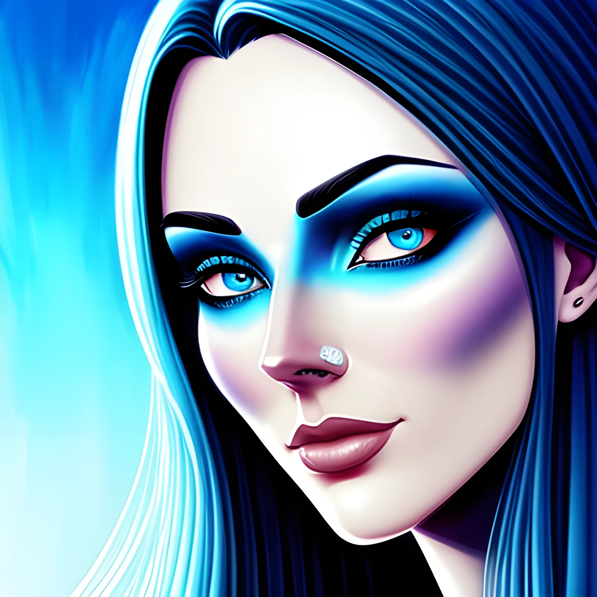 Beautiful girl with blue eyes, high detail, blue scene, hauntingly beautiful illustration