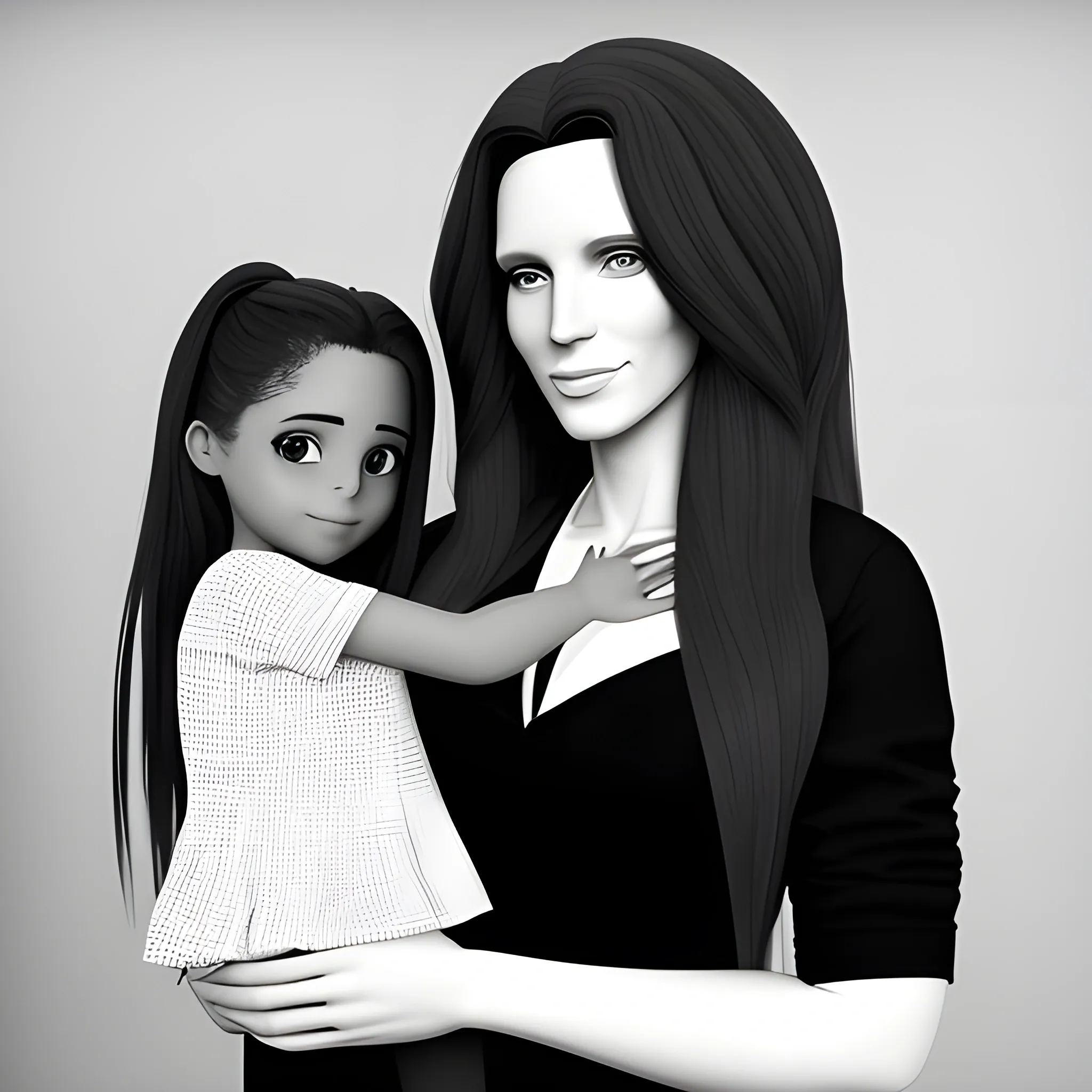 Imagen en blanco y negro de las manos unidas de una mujer y su hija de 2 años, 3D