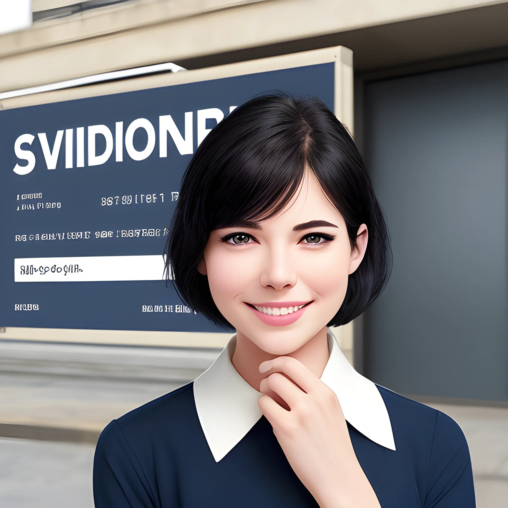 beautiful women, elegant, smiling, standing in front of village advertising board, office uniform, navy shirt, cream pants, black hair, good hand, 4k, best quality, sharp focus, soft lighting, skinny, ideal body, slim fit, short hair, potrait,  profesional model pose, face advanced, face detail, negative_hand-neg:1.2, perfect finger,
{
"seed": "1535927738",
"steps": 30,
"width": 512,
"height": 512,
"version": "SH_Deliberate",
"sampler_name": "k_dpm_2",
"guidance_scale": 7.5
}