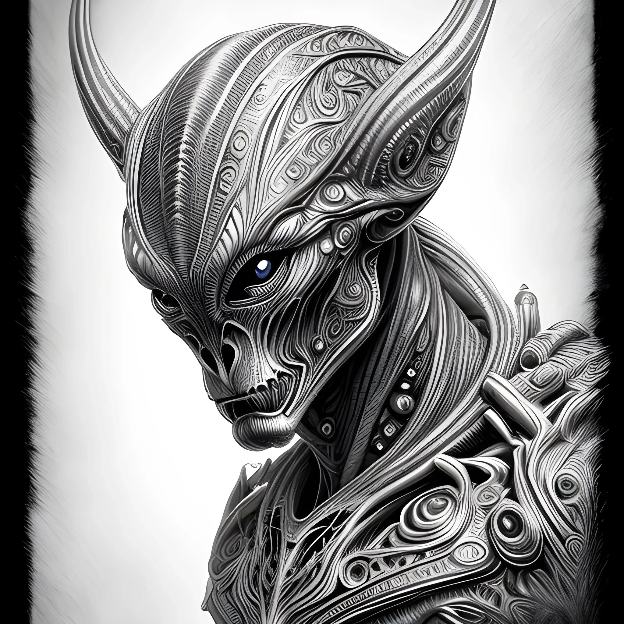 A detailed and intricate digital art piece in a cinematic style, this ultra high resolution portrait of a powerful alien beast is a true masterpiece, Pencil Sketch