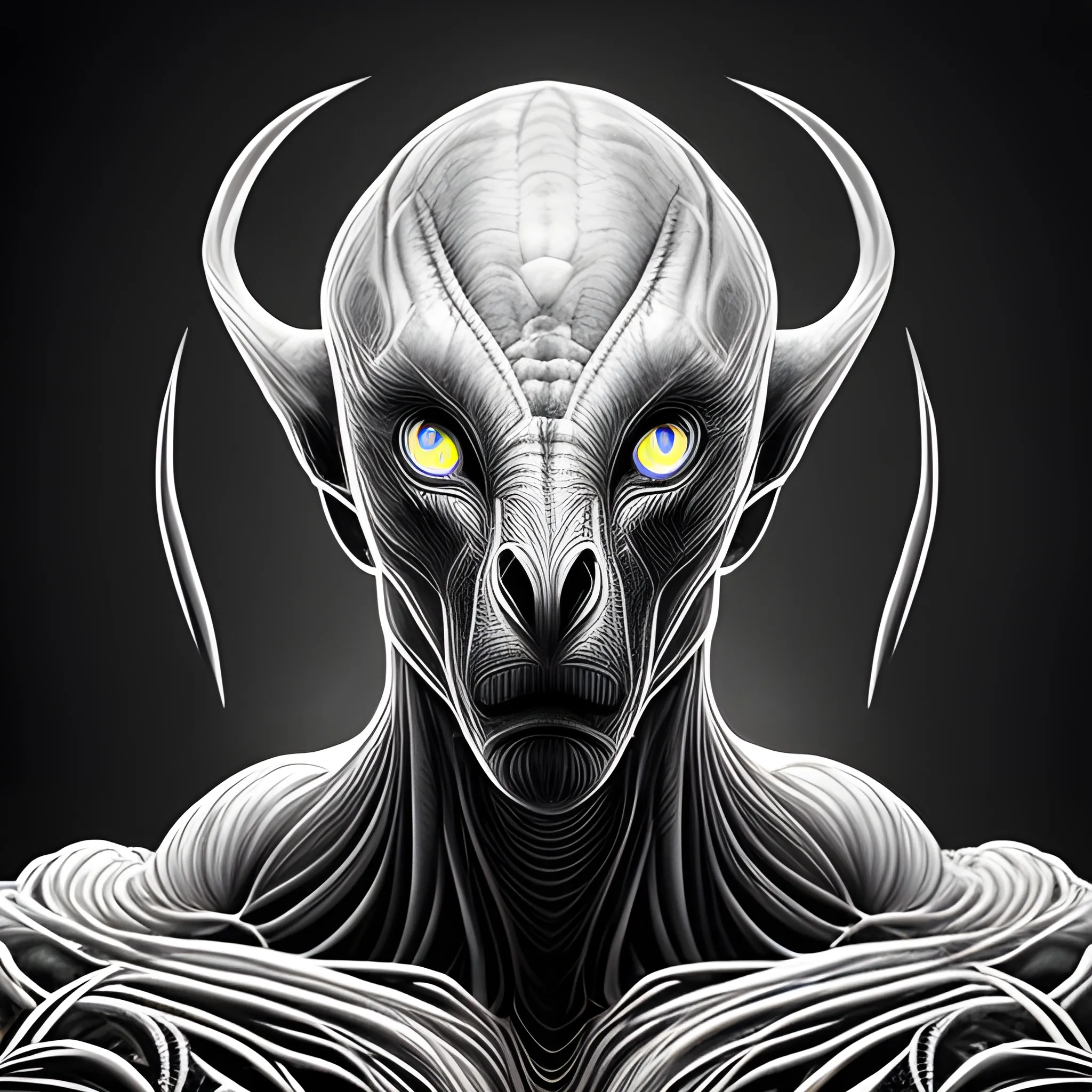 A detailed and intricate digital art piece in a cinematic style, this ultra high resolution portrait of a powerful, veiny alien beast is a true masterpiece, Pencil Sketch