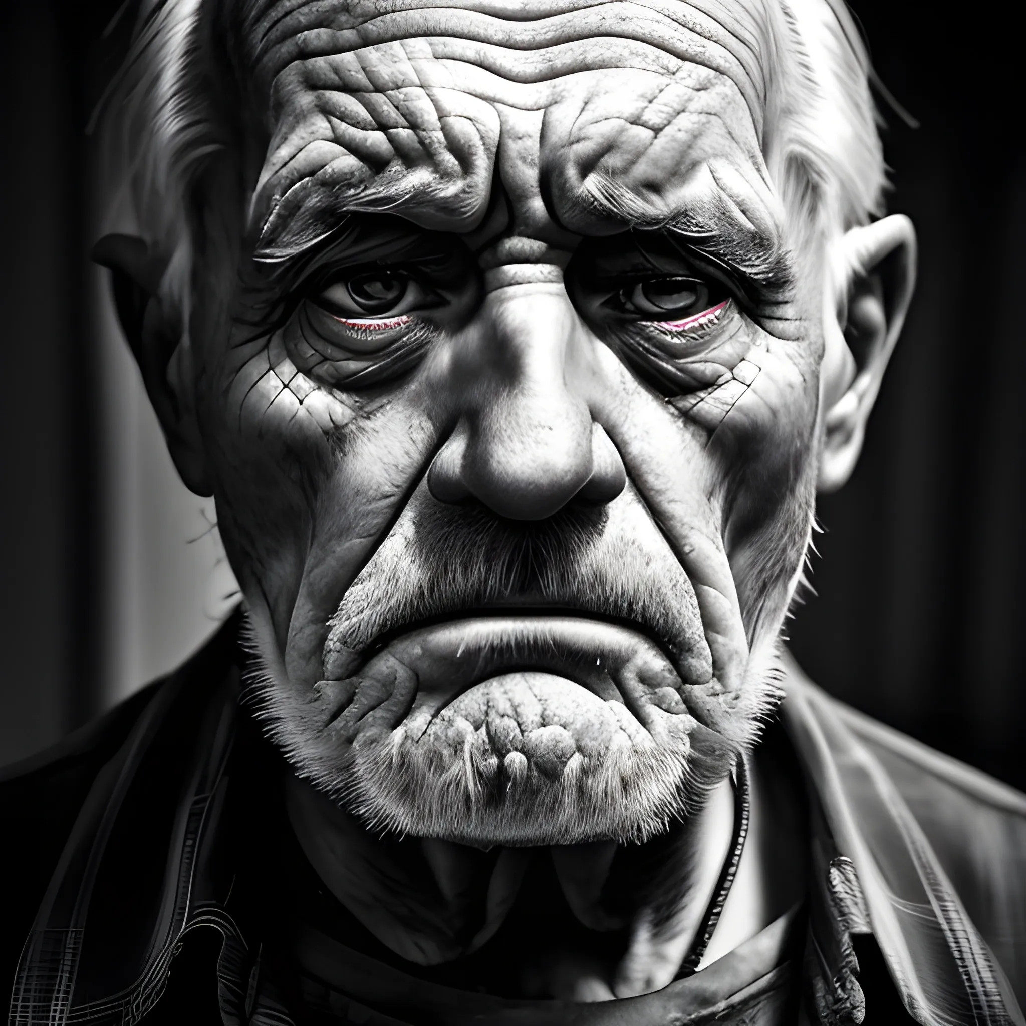 a sad old man face darknees