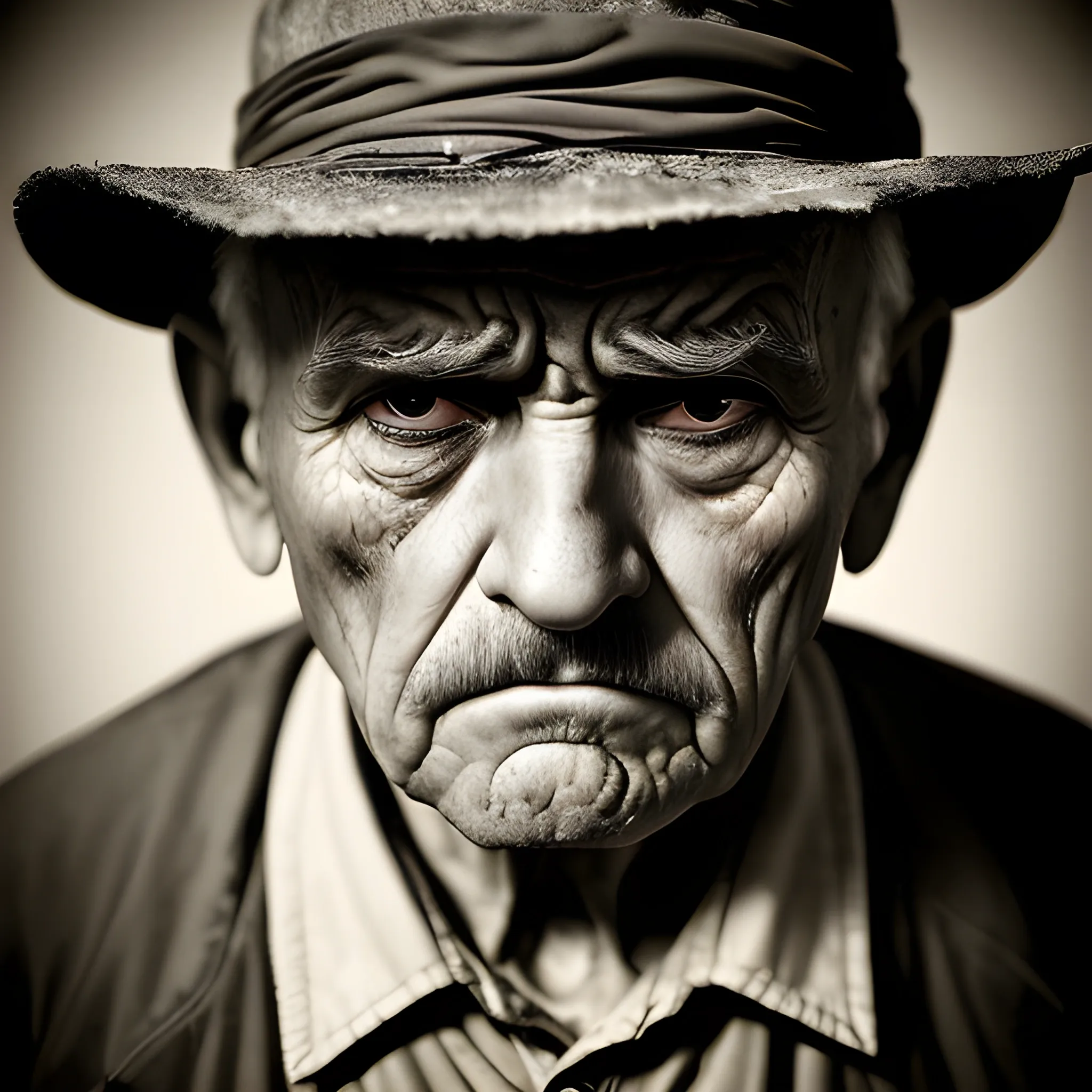 a sad old man face darknees