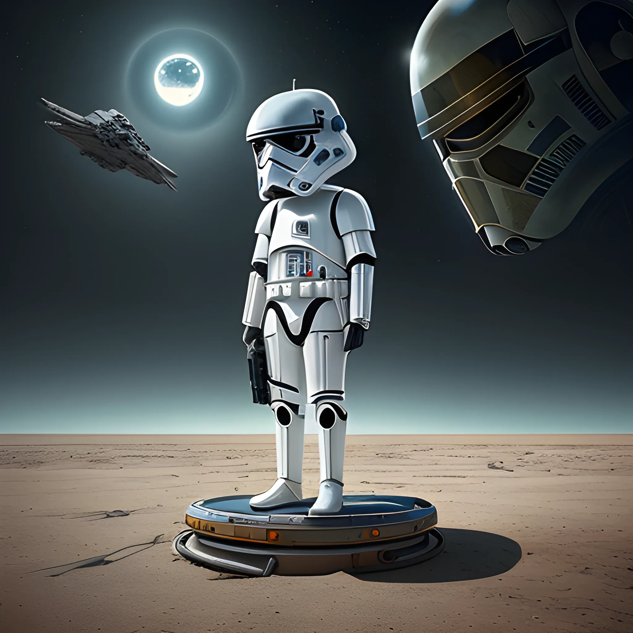 A detailed and intricate digital art piece in a cinematic style, this ultra high resolution portrait of a star wars-like alien standing on a landing pad with a spacesuit on and tge helmet in hand