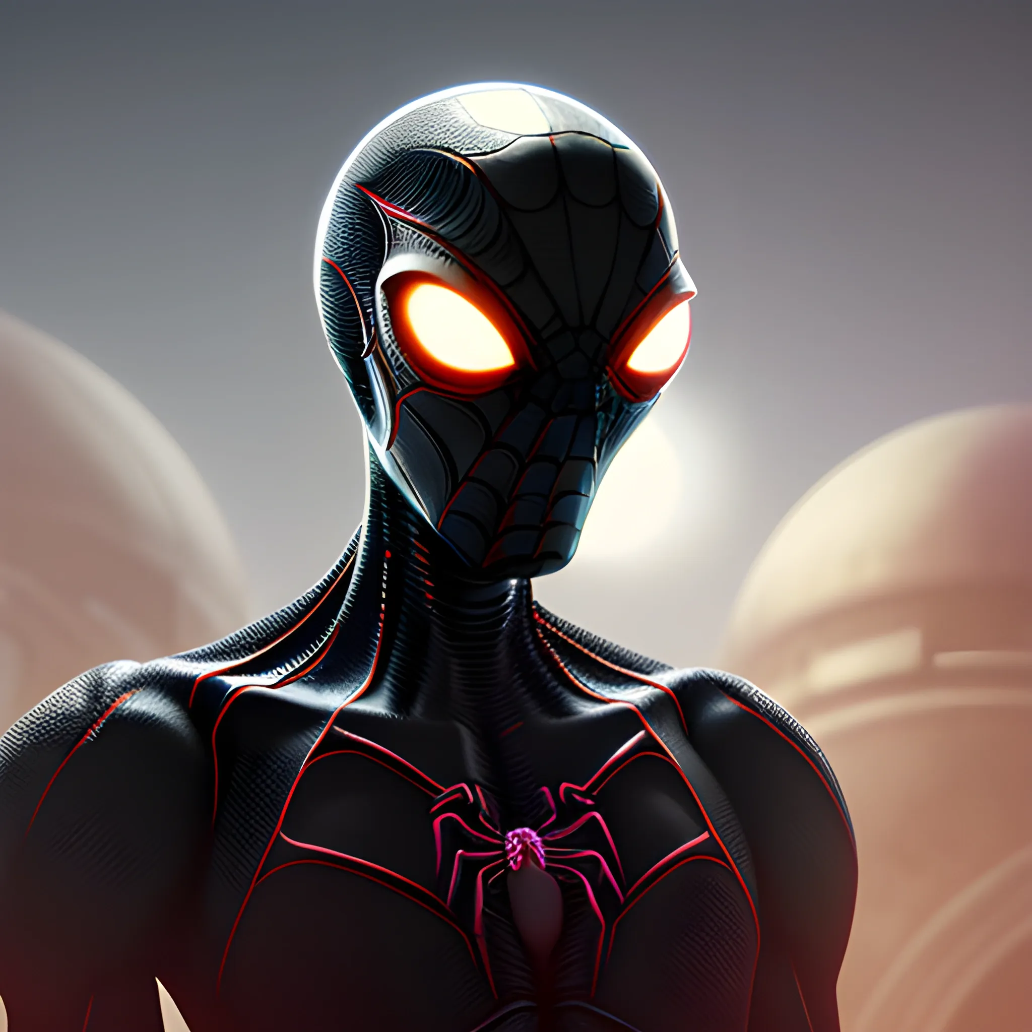 A high resolution, cinematic photo of a black spider alien engineer