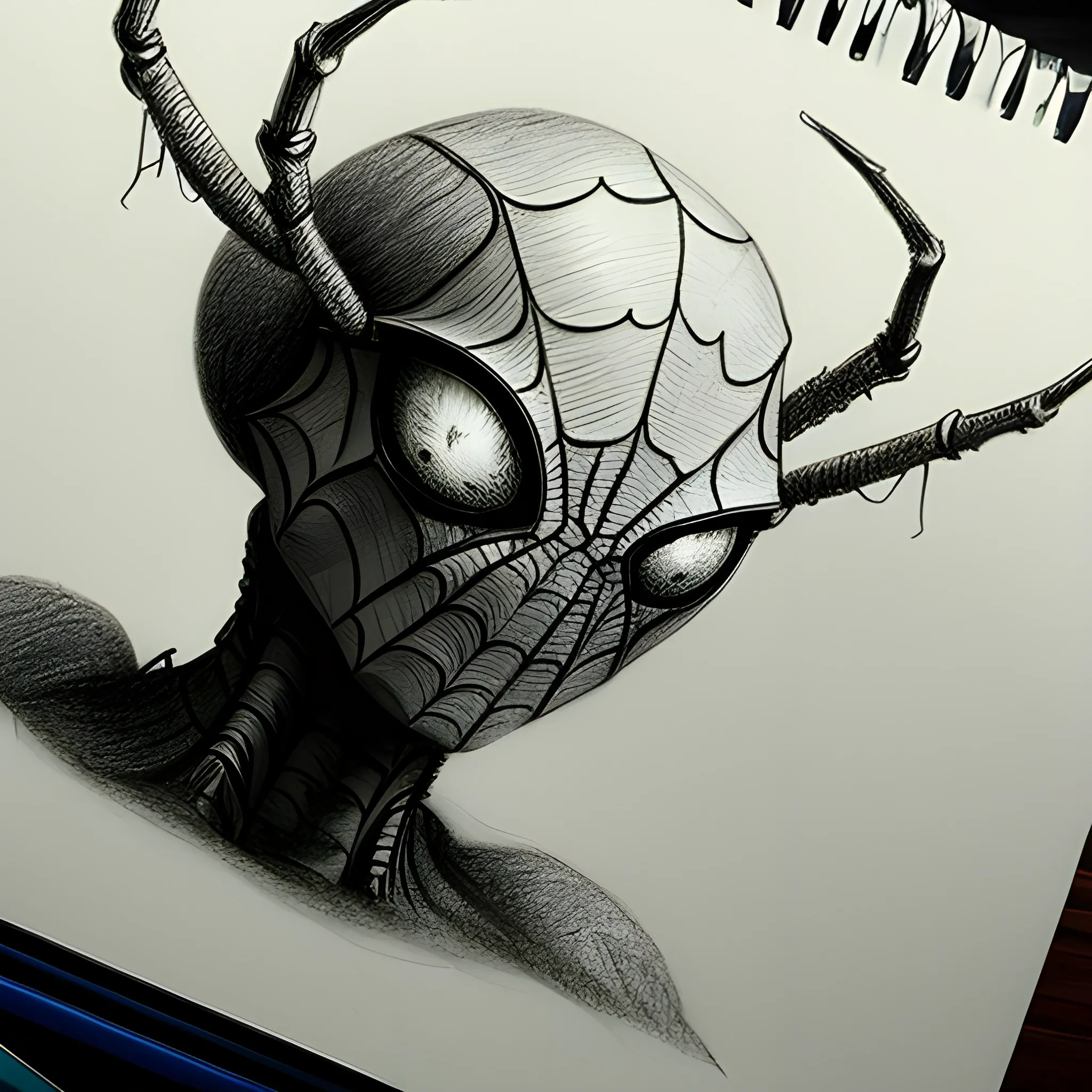 A high resolution, cinematic photo of a spider alien, Pencil Sketch