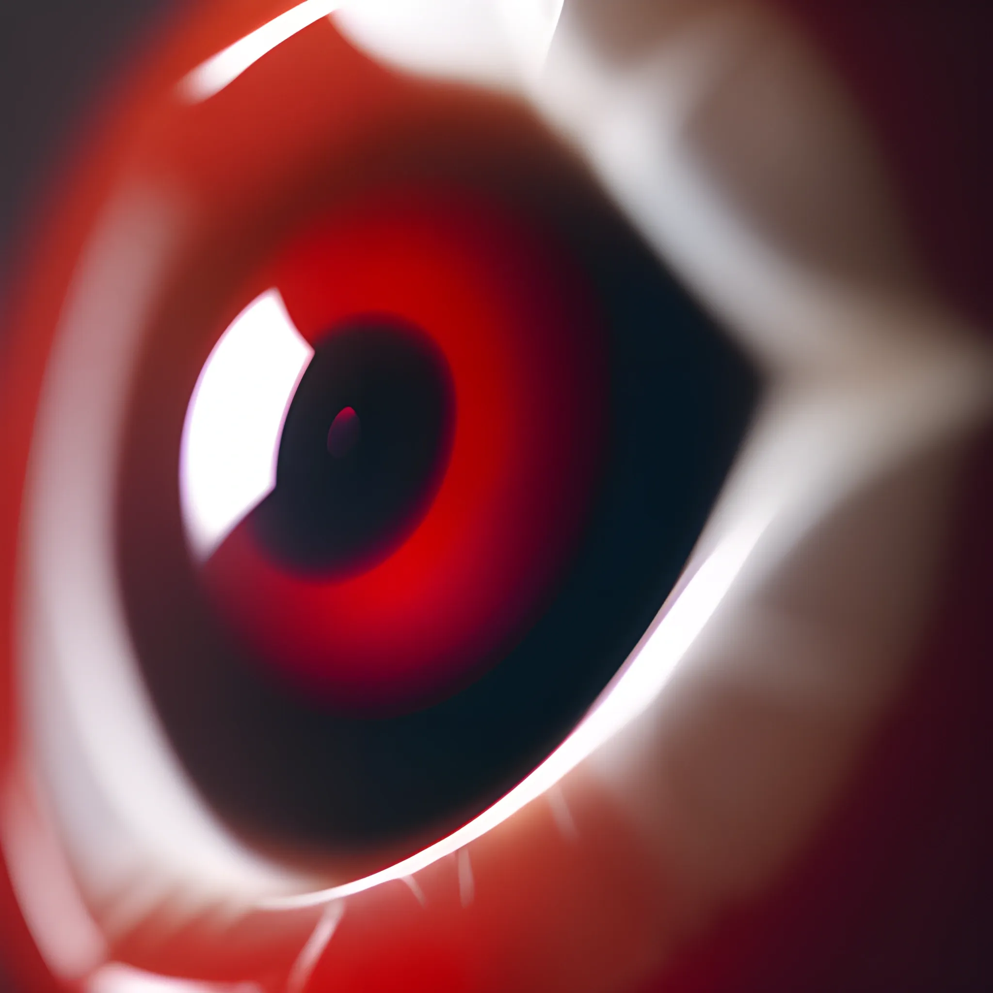A high resolution, cinematic photo of a wide flat red alien spider eye