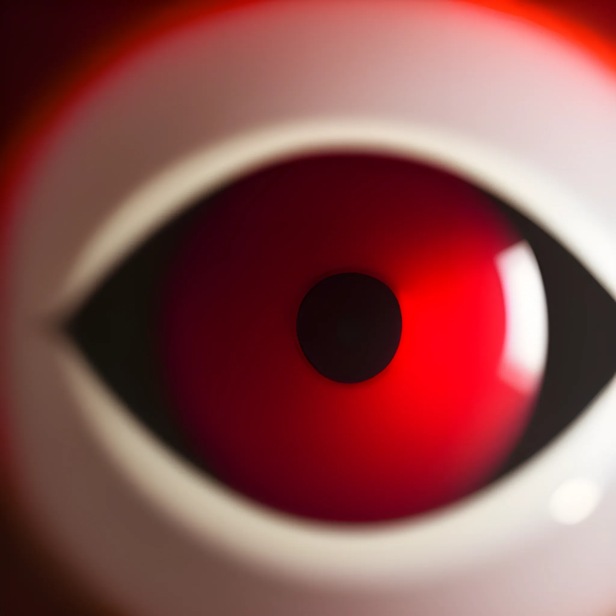 A high resolution, cinematic photo of a full head width red alien spider eye