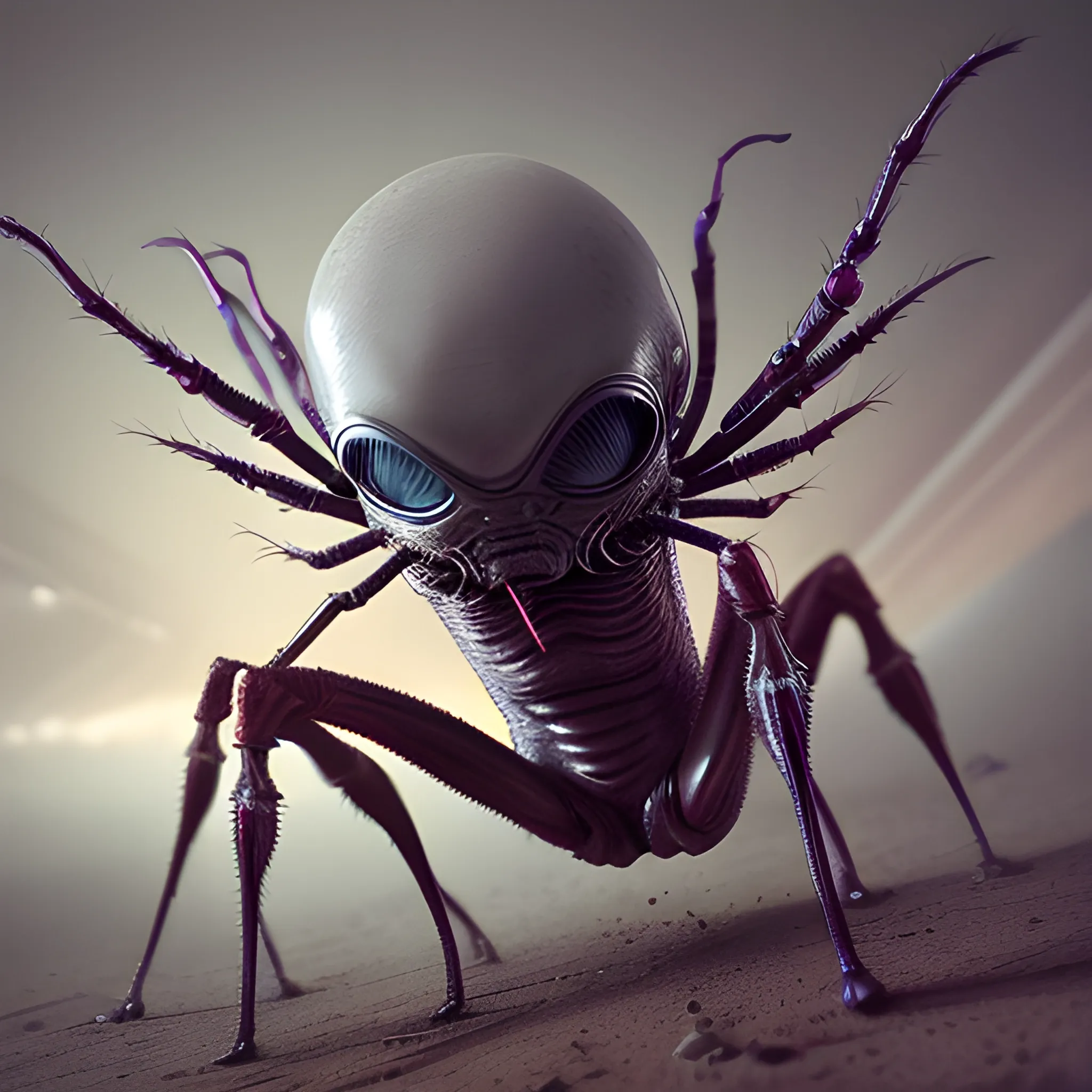 A high resolution, cinematic photo of an alien with spider legs coming out of it's head