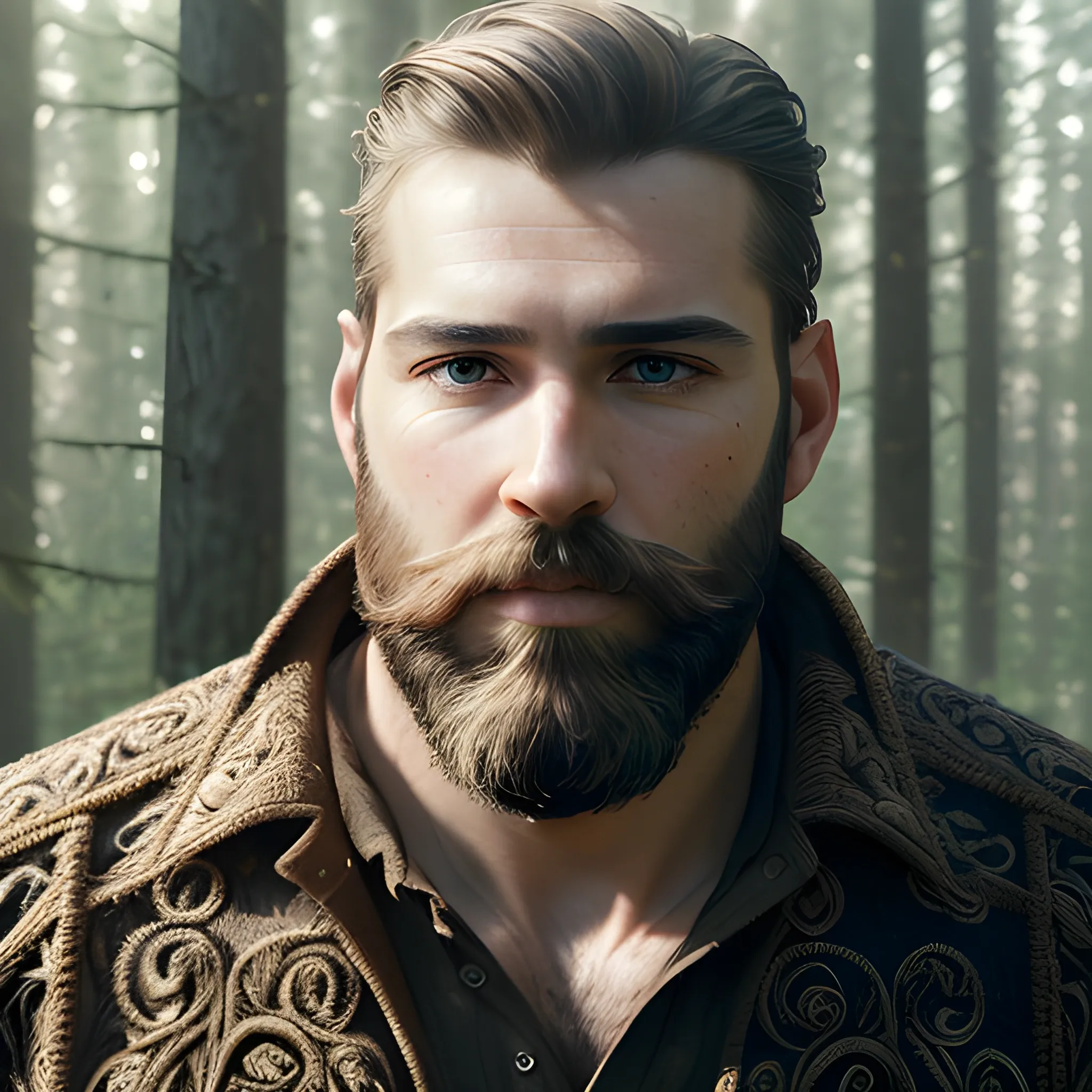 (masterpiece), (extremely intricate:1.3), (realistic), portrait of a man, stubble beard, the most beautiful in the world, (lightly masculine), (full body), outdoors, intense sunlight, far away forest, professional photograph of a stunning man detailed, sharp focus, dramatic, award winning, cinematic lighting, octane render, unreal engine, volumetrics dtx, (film grain)