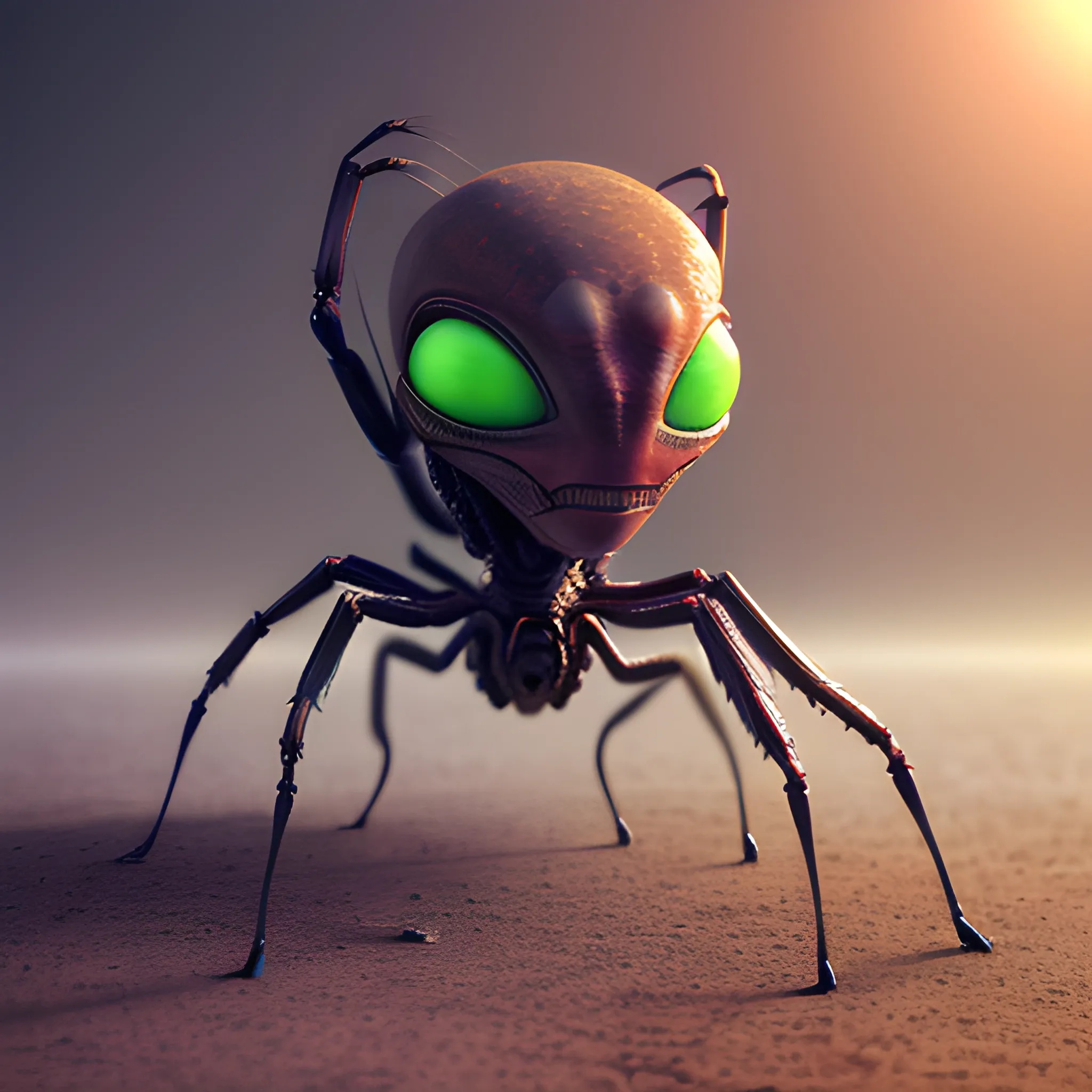 A high resolution, cinematic photo of an alien with spider legs coming out of it's head