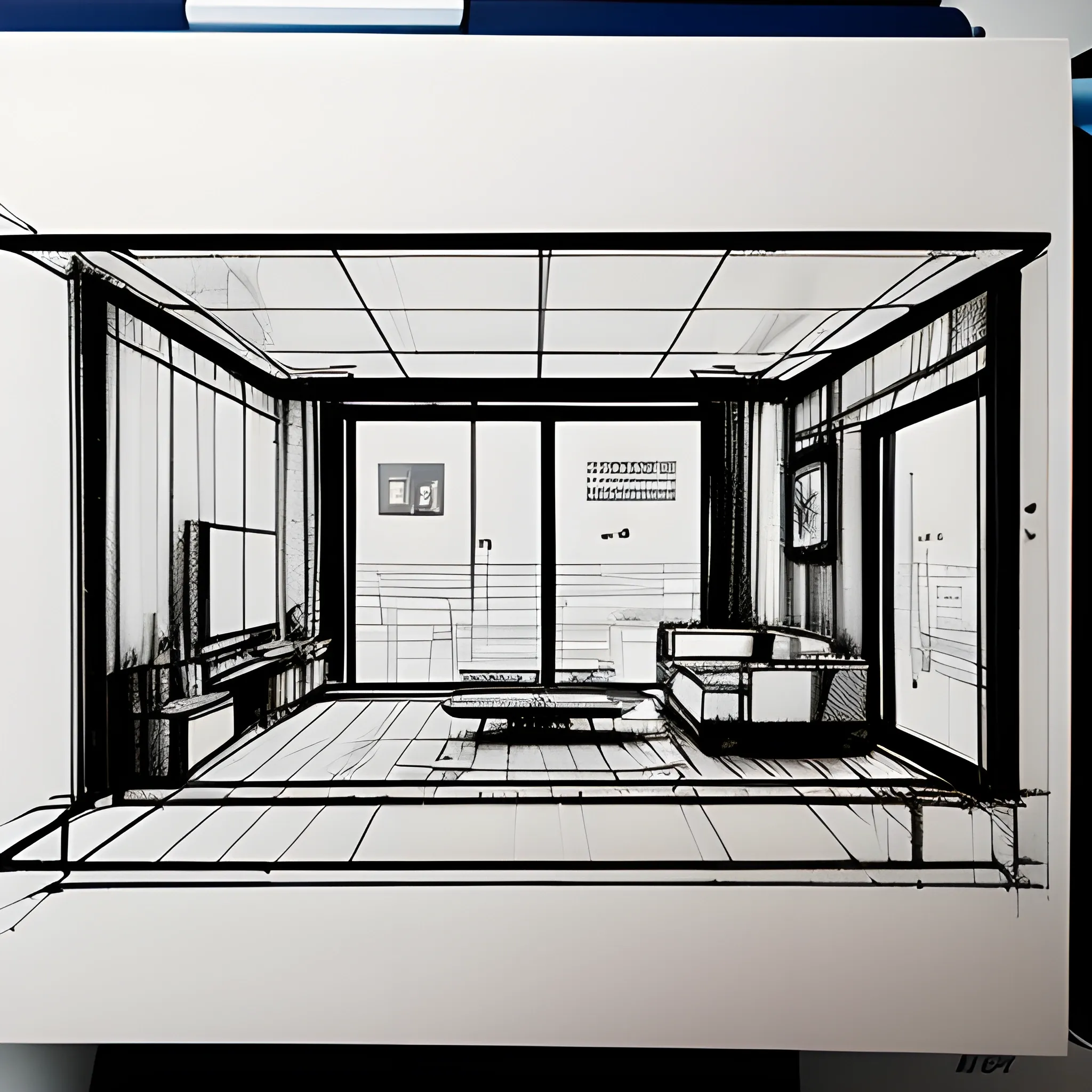 Detaillierte Skizze, ein Prototyp-Konzeptdesign eines Wohnzimmertisches, kommerzielle TV-Anzeige, Blade-Runner-Stil,, Pencil Sketch, Pencil Sketch