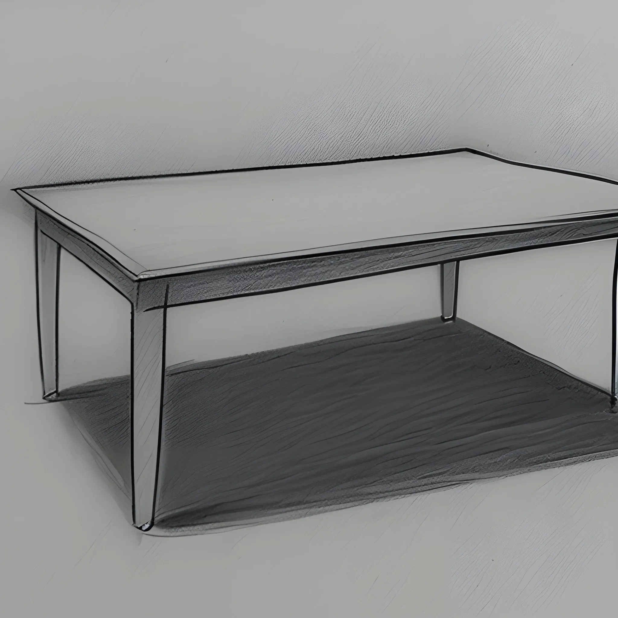 Detailed sketch of a coffee table, depicted on a white background. Pencil sketch. 3 views., Cartoon