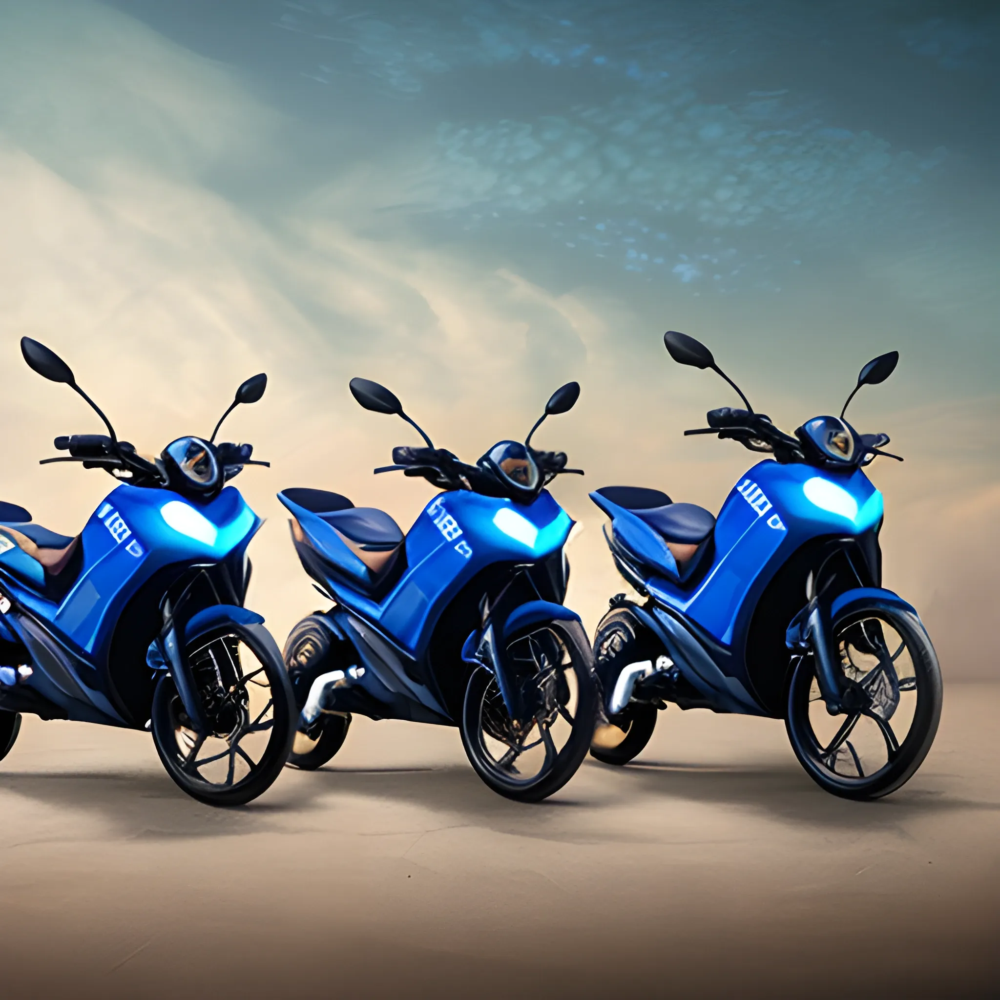 a combination of vario motorbikes with blue and cosmic fire