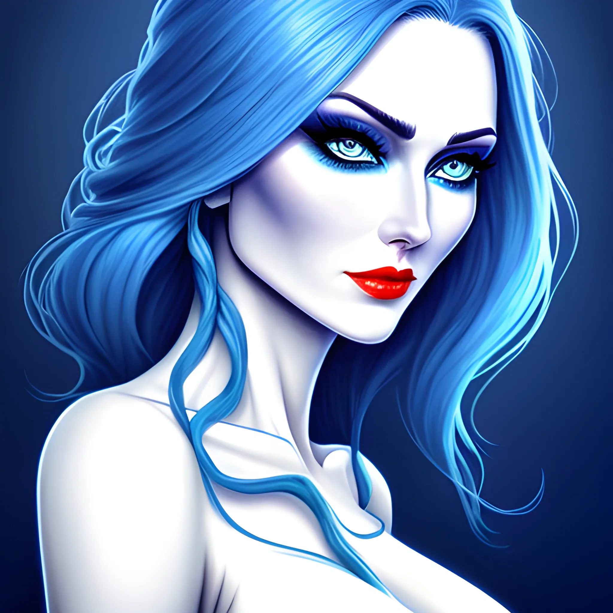 Beautiful girl with blue eyes, high detail, blue scene, hauntingly beautiful illustration