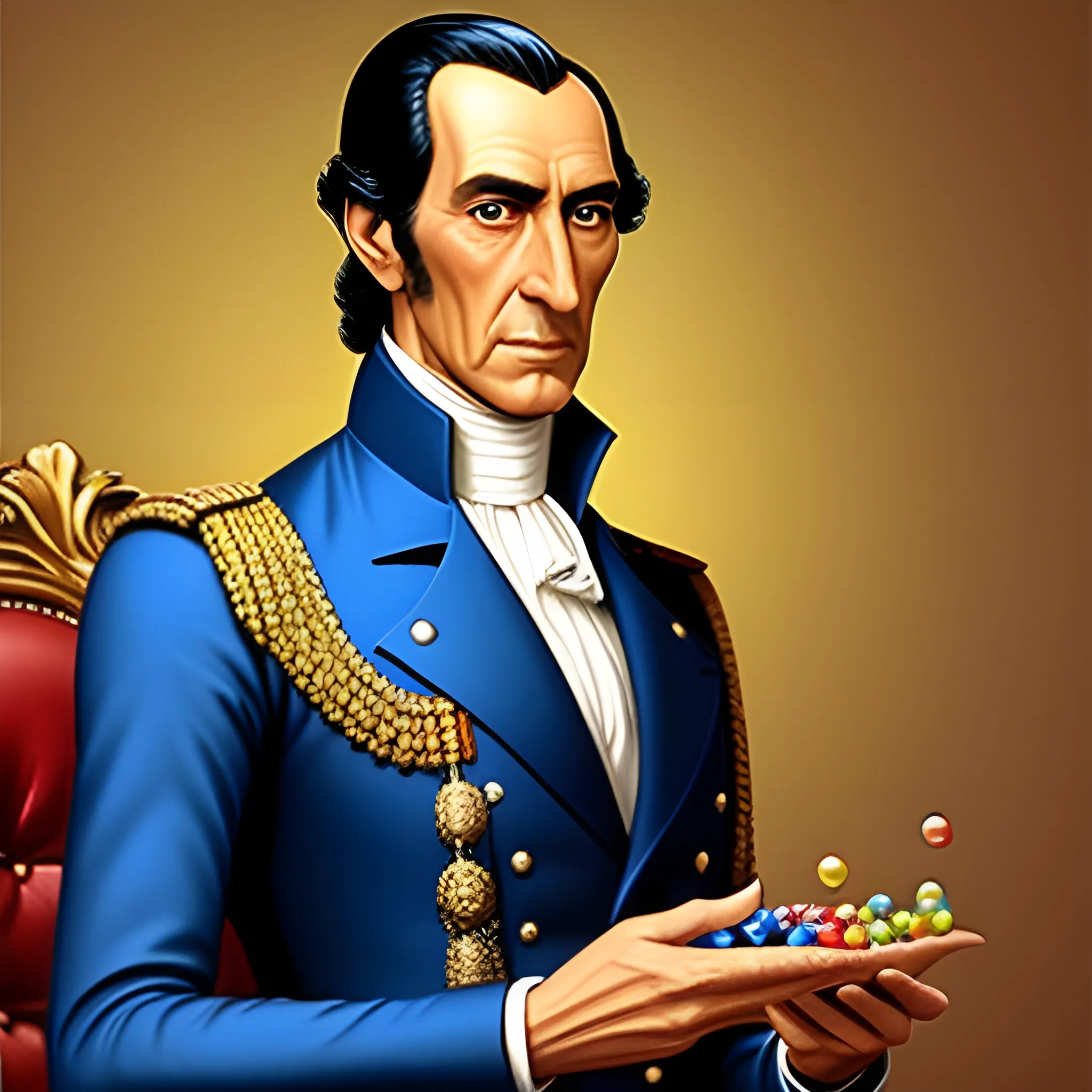 , 3D realistic SImon Bolivar at his ten years old
 playing with marbles