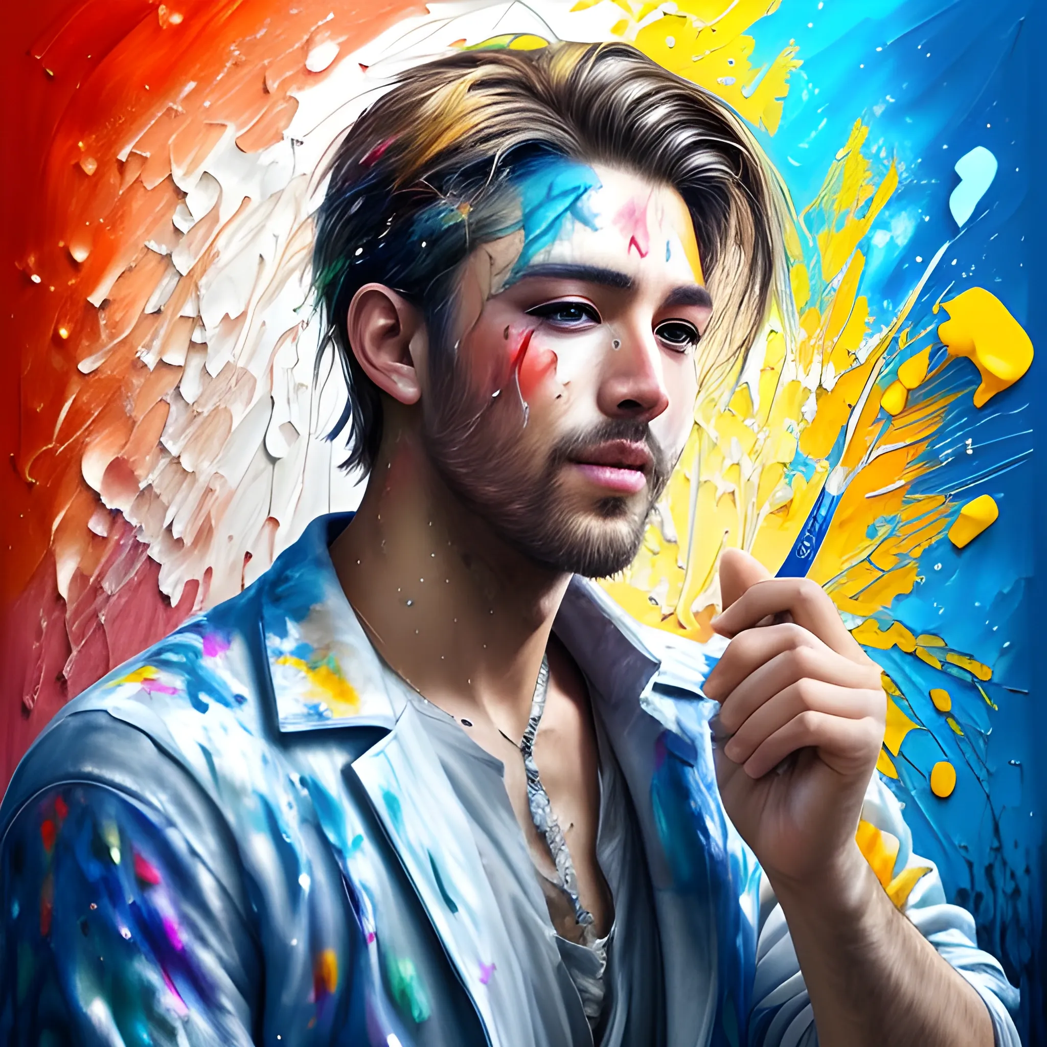 Upvote
4
Downvote
Handsome male artist, painting with passion, paint splashes in the air, high detail, 8K resolution, ultra high definition picture