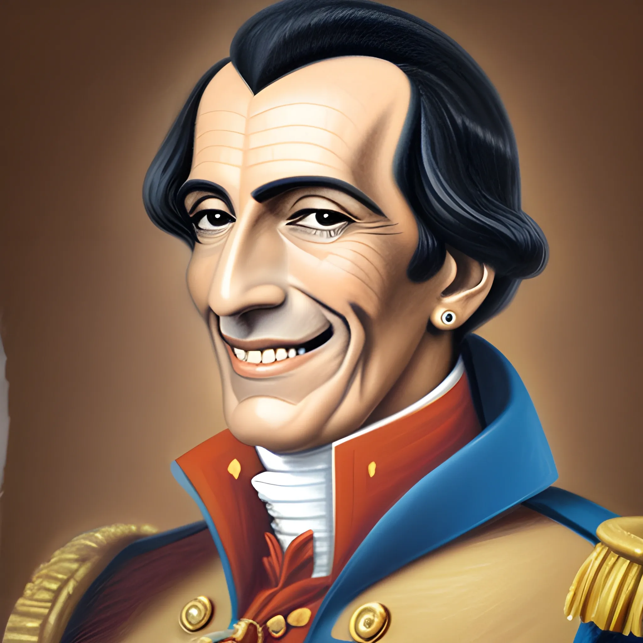 Simon Bolivar smiling at his bithday party, Oil Painting, Pencil Sketch, 3D