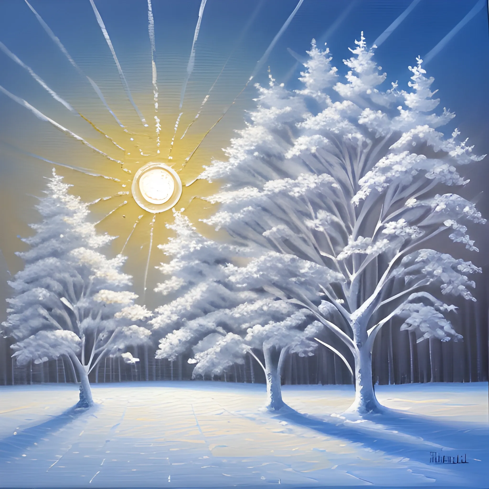 Snowy Trees, white sun
, Oil Painting, Water Color, Oil Painting, Water Color, Water Color, Water Color, Water Color