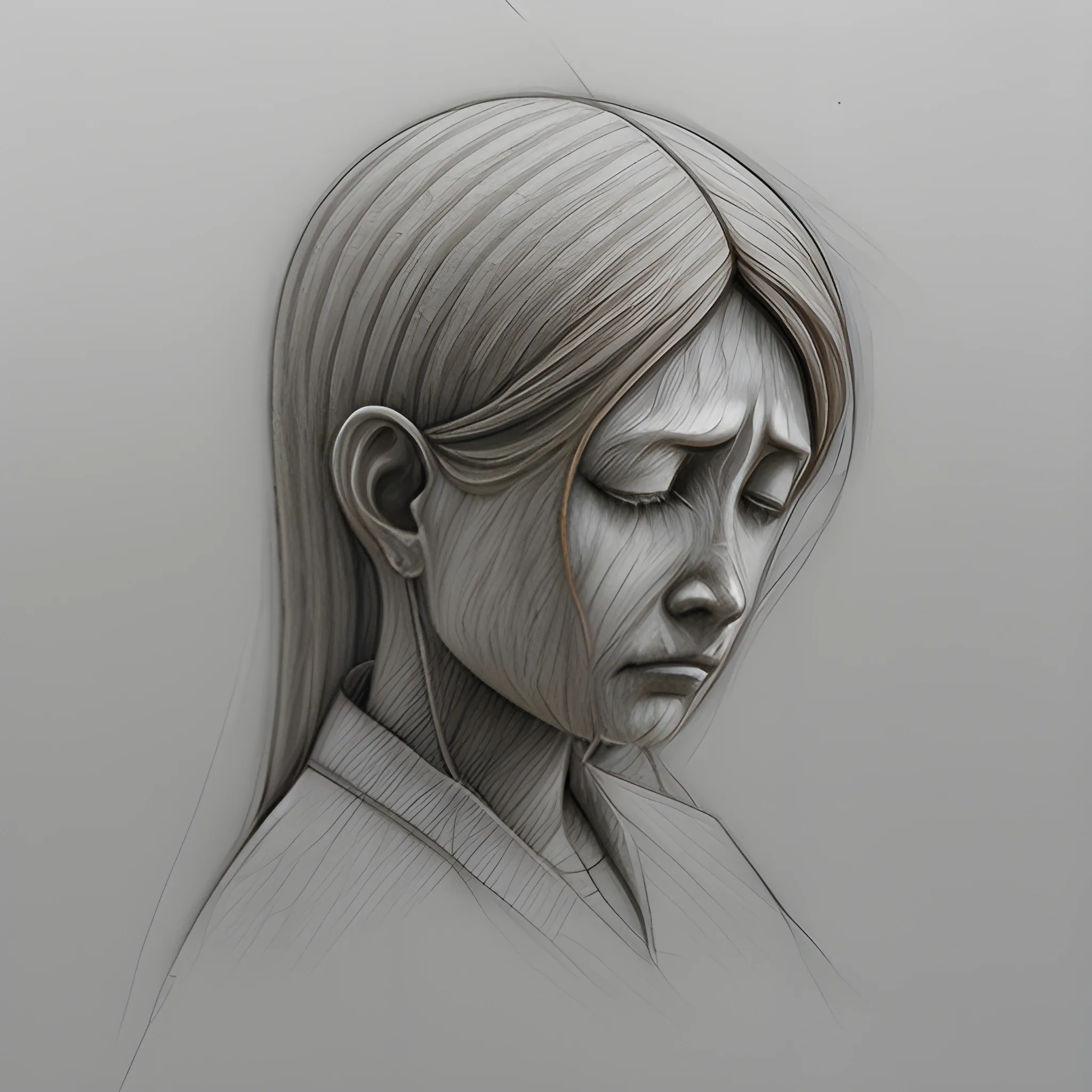 mind,  sorrow, 3D, Pencil Sketch