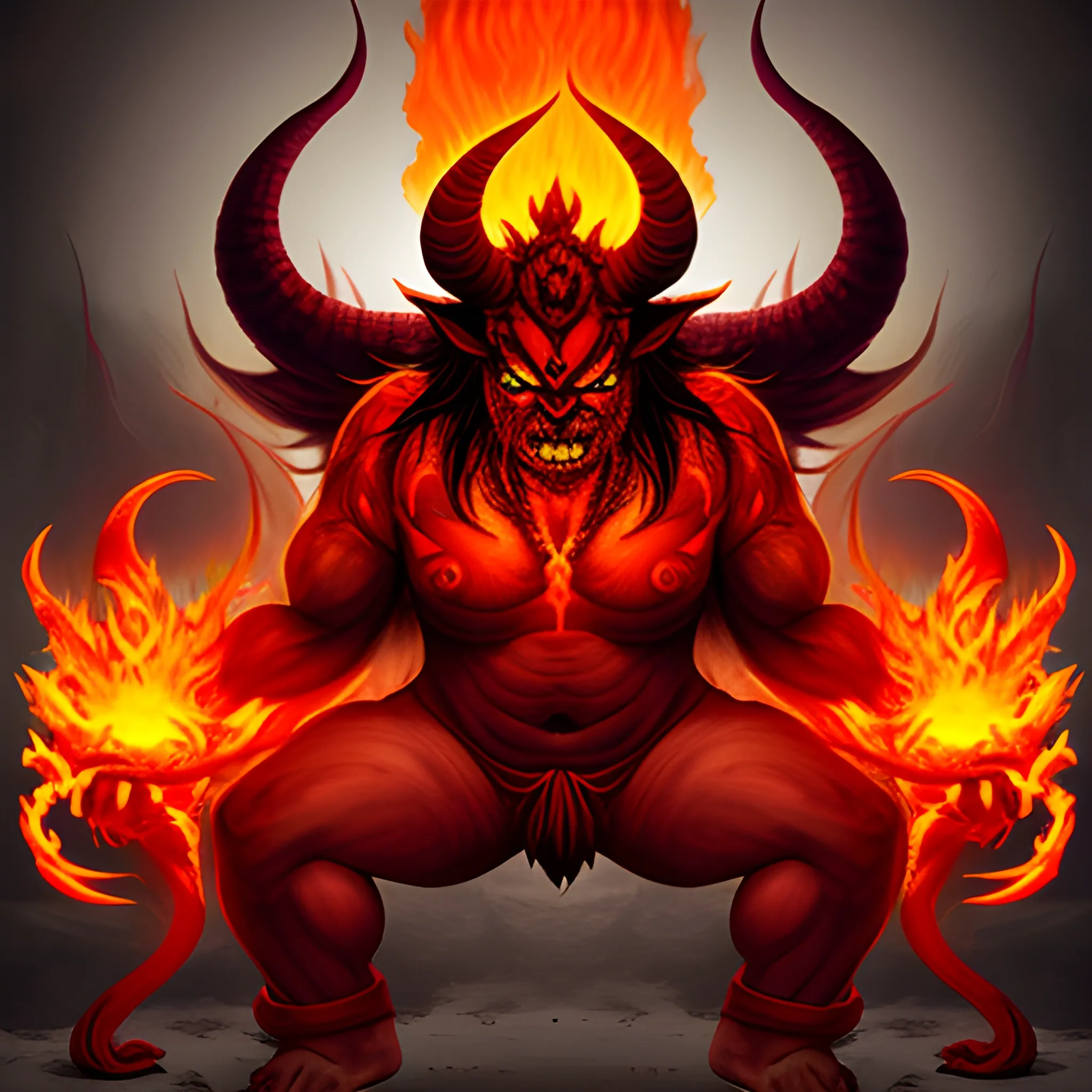 A huge hindu demon with fiery eyes
