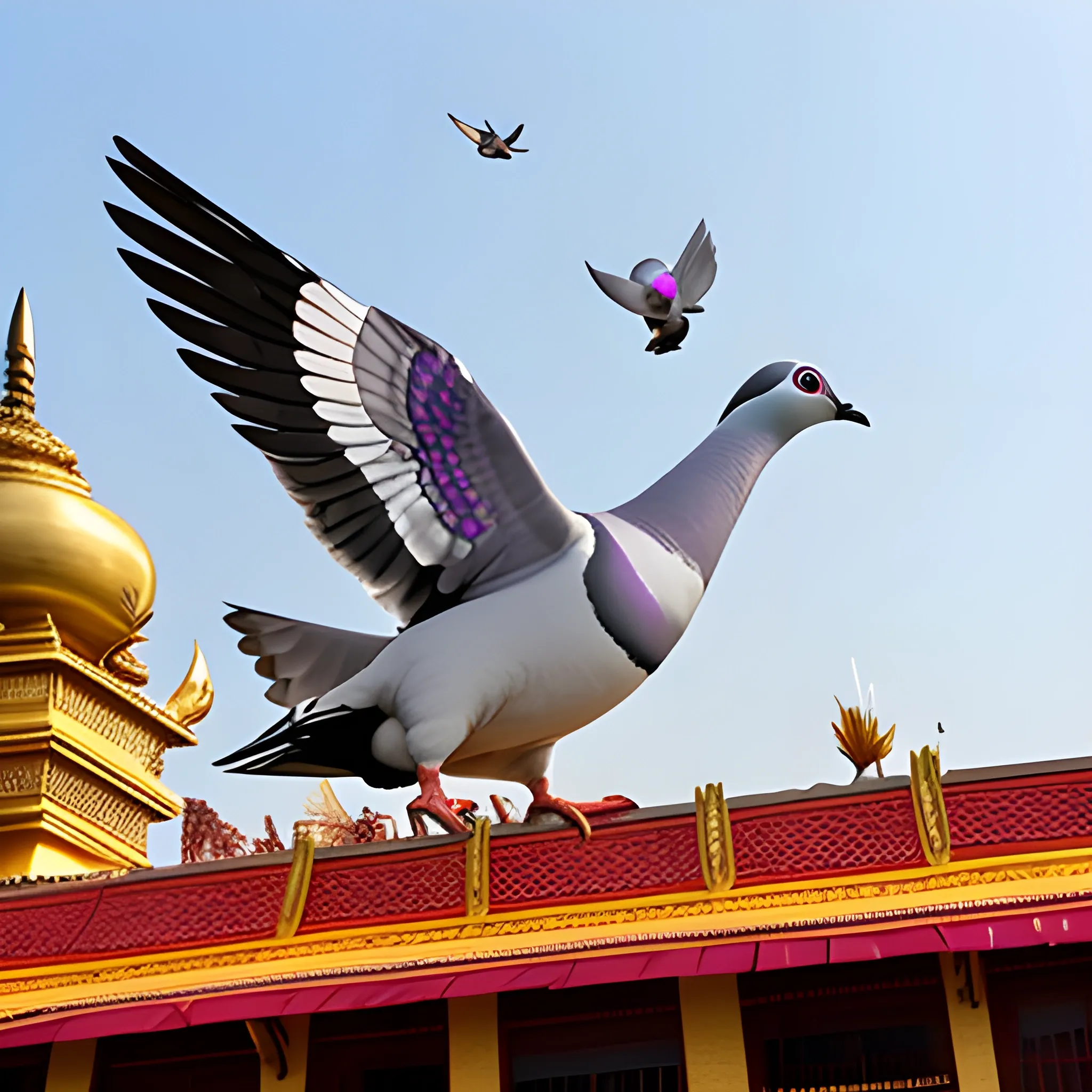 Pigeon flying in ravana palace

