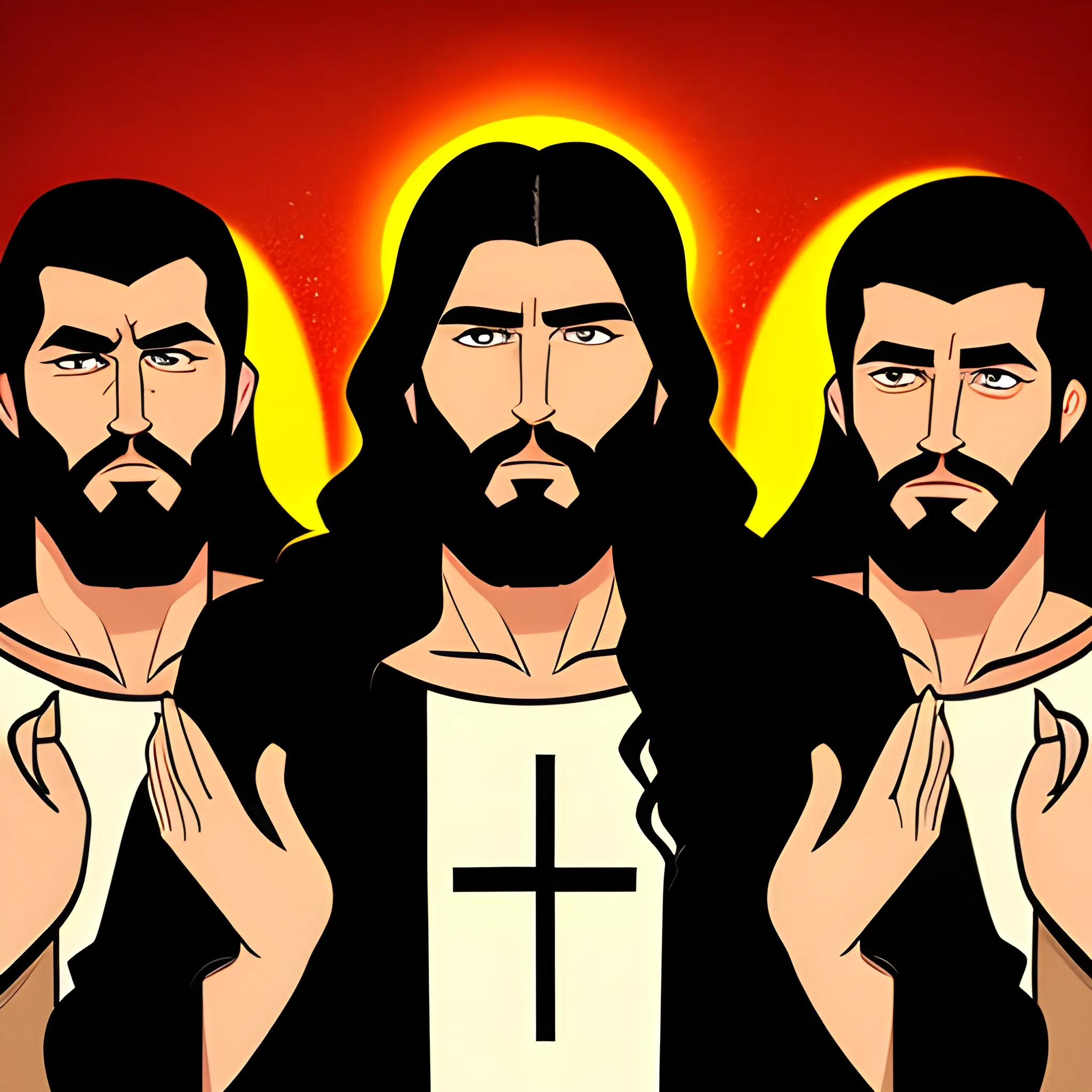  Draw a charismatic Jesus, for a story for 4-year-old children, who appears surrounded by his disciples.