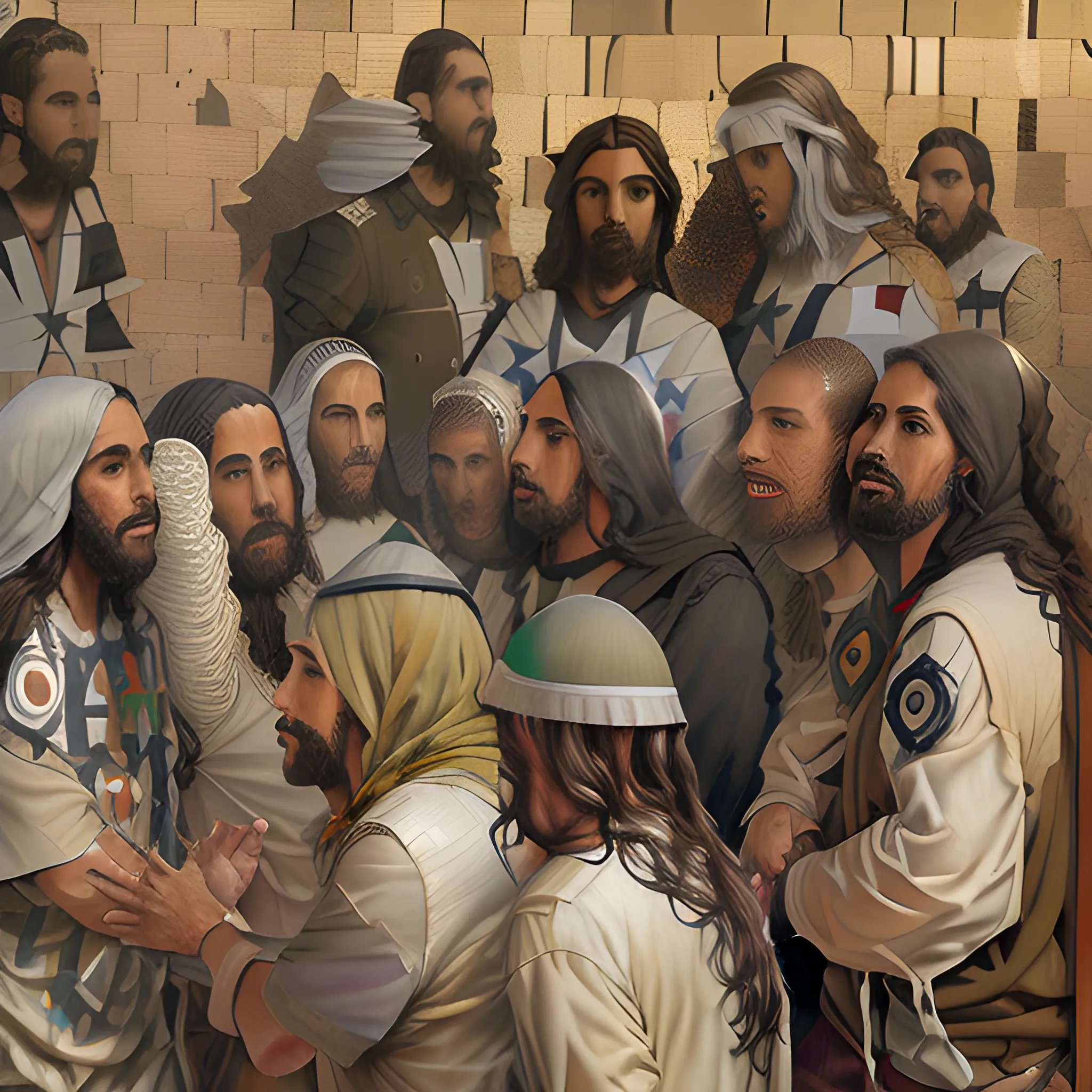 (((((Jesus with five people in jerusalem stret. hyper realistic, highly detailed, muted colors.))))) by Jean-Baptiste Monge !!!!!!!!!!!!!!!!!!!!!!!!!!!