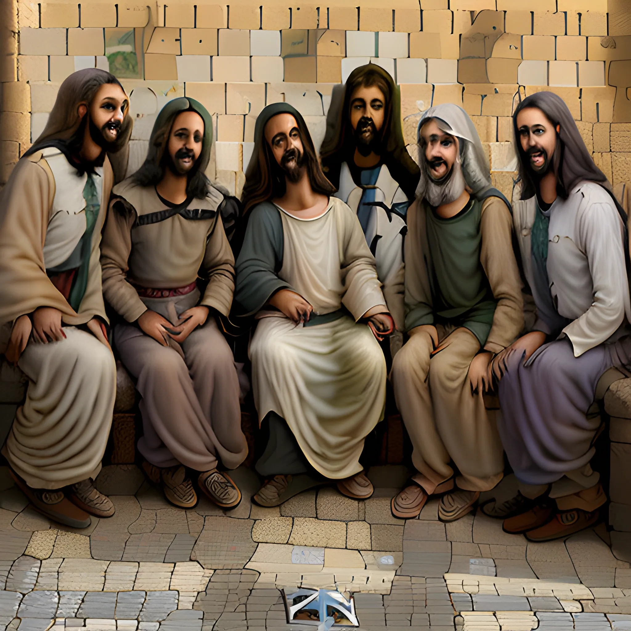 (((((Happy Jesus with five people in jerusalem street. hyper realistic, highly detailed, muted colors.))))) by Jean-Baptiste Monge !!!!!!!!!!!!!!!!!!!!!!!!!!!